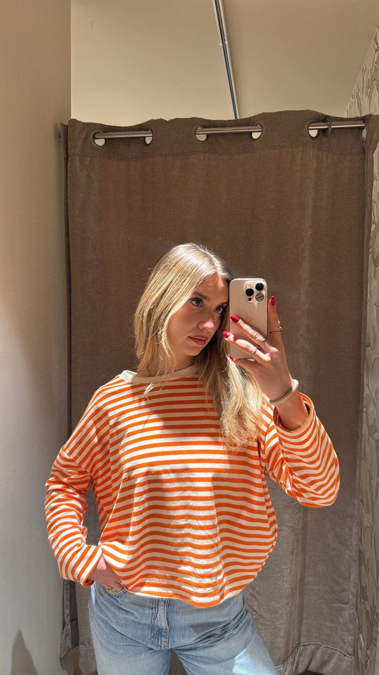 STRIPED COTTON TEE ORANGE BEIGE