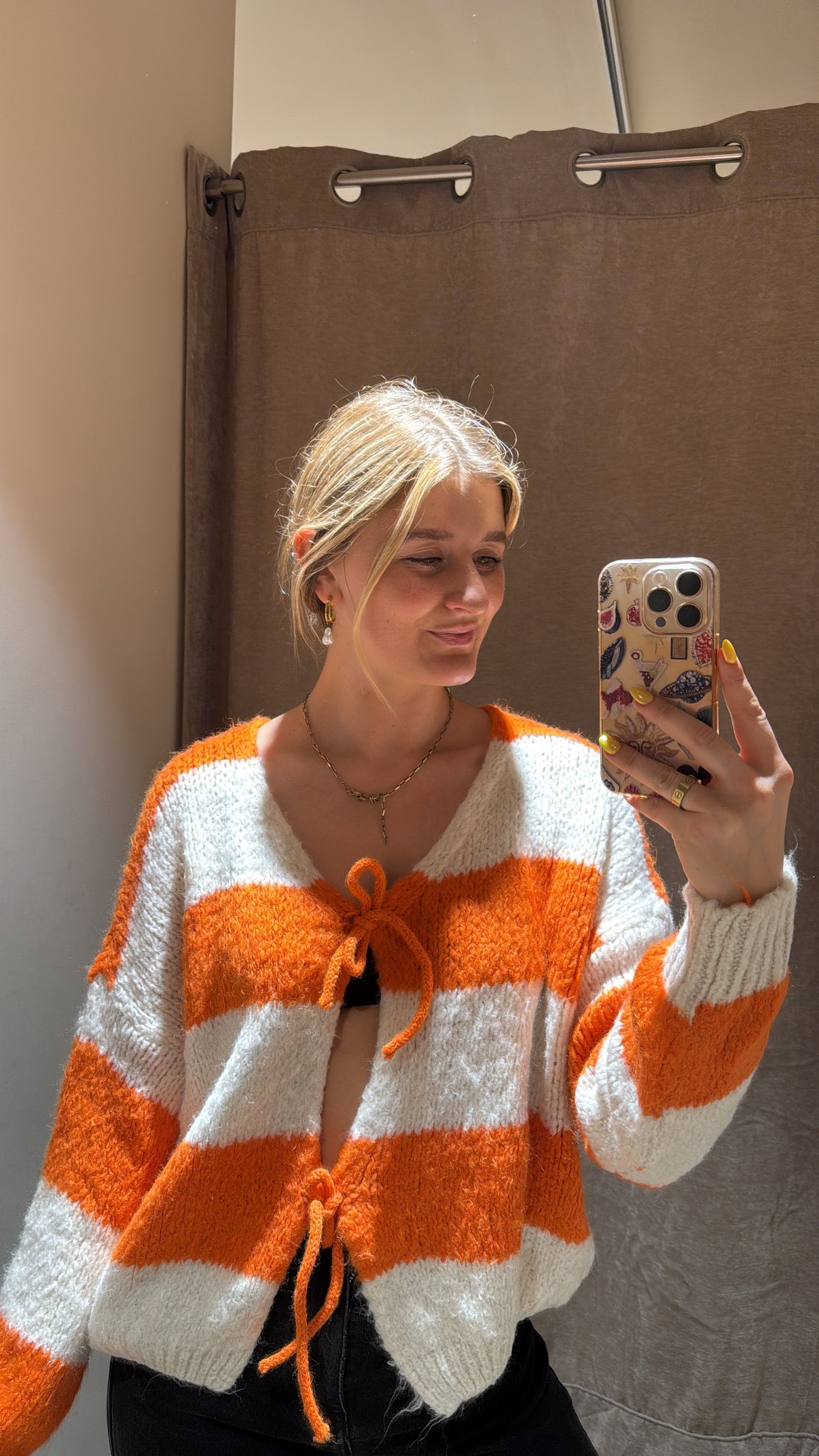 Schleifencardigan mit Streifen Orange