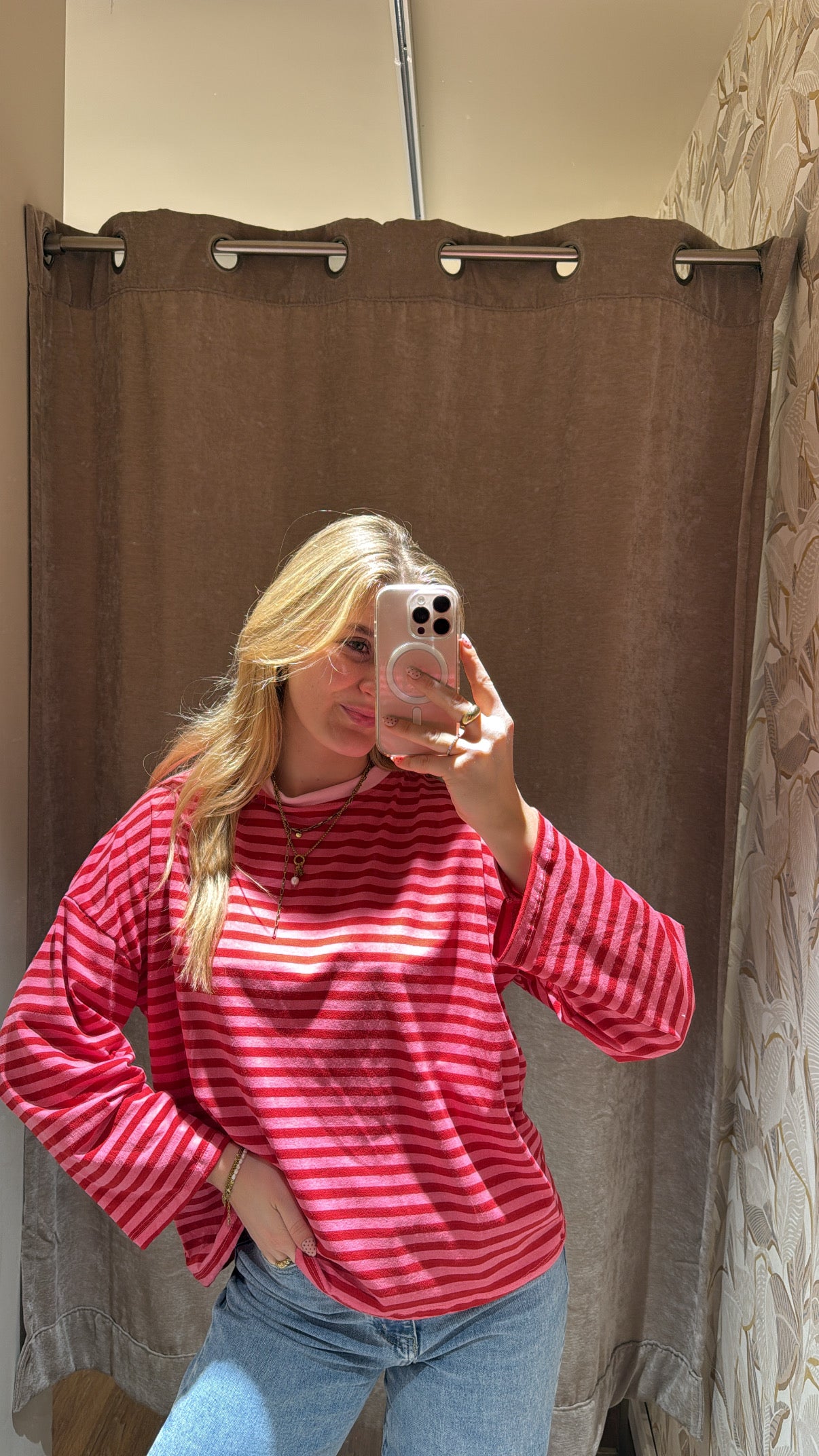 STRIPED COTTON TEE PINK RED