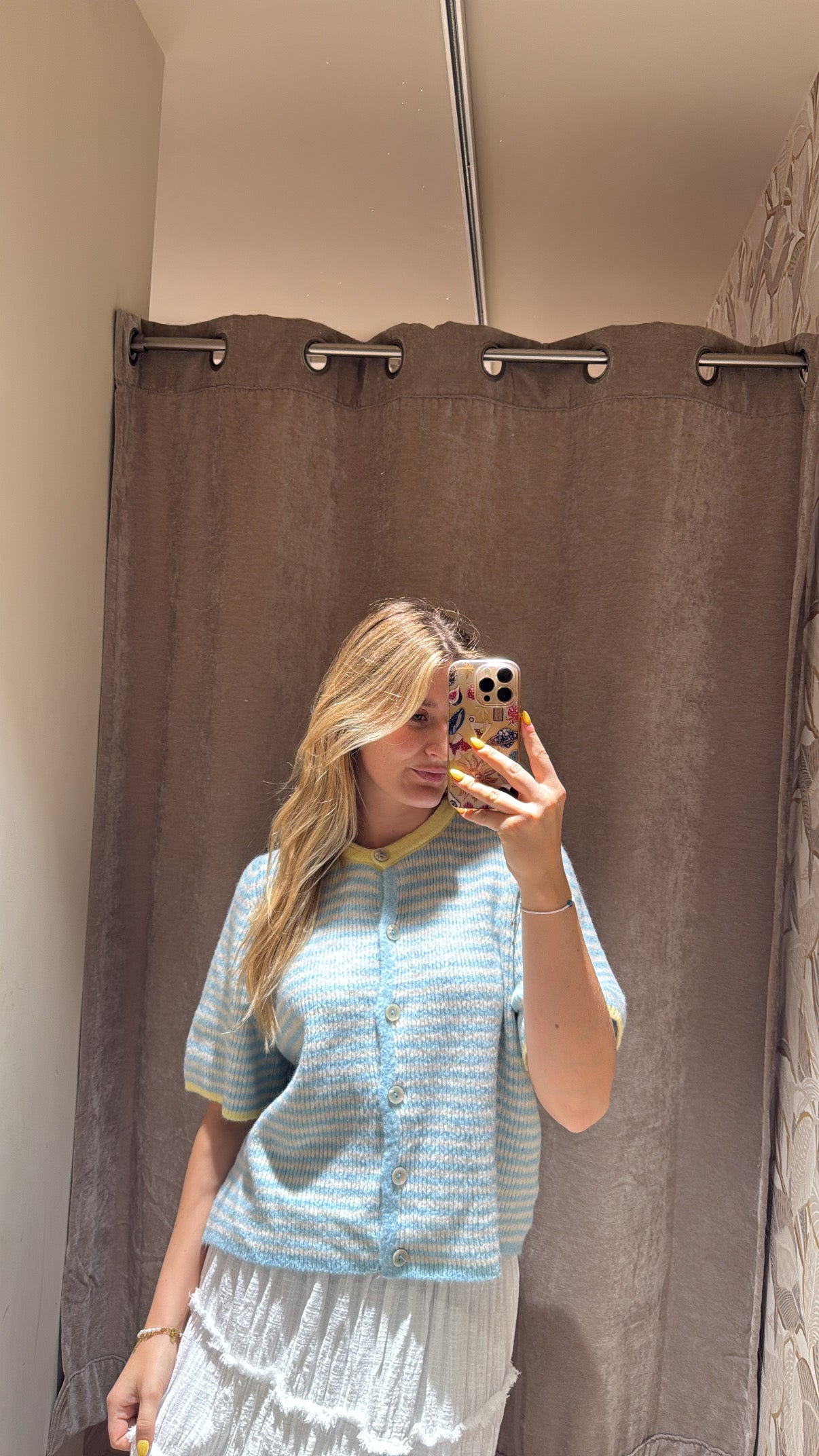 Summercardigan halbarm hellblau & gelb