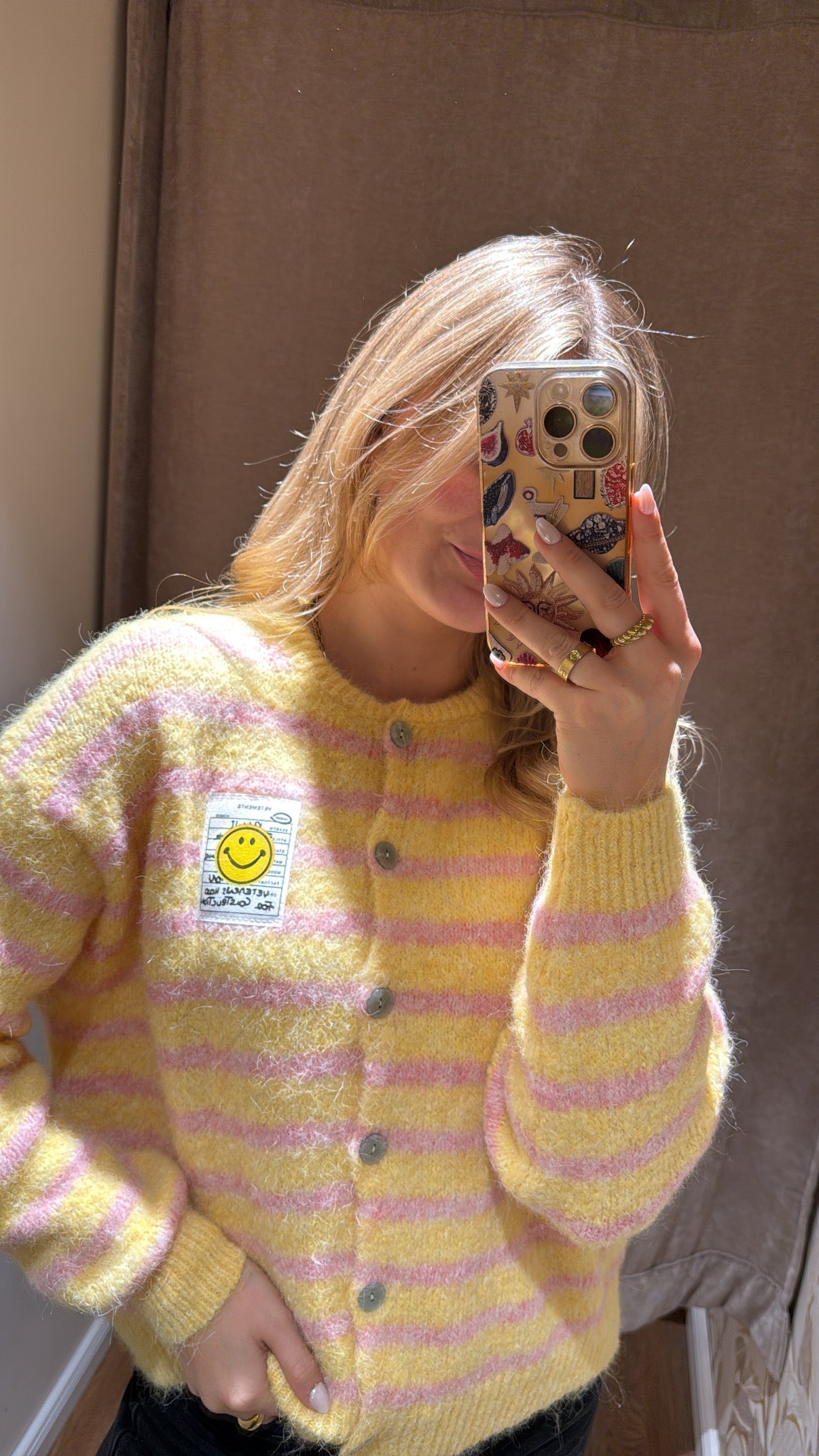 Striped Cardigan Smiley gelb