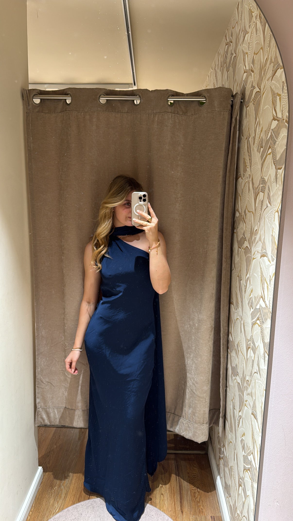 ASYMMETRISCHES KLEID MIT SCHAL DETAIL MARINE