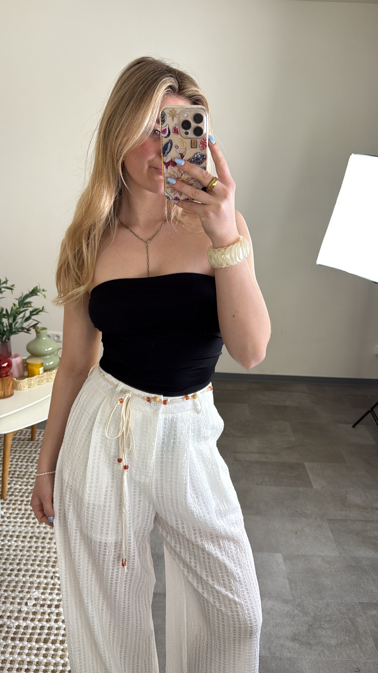 Sommerhose weiß mit BOHO Gürtel