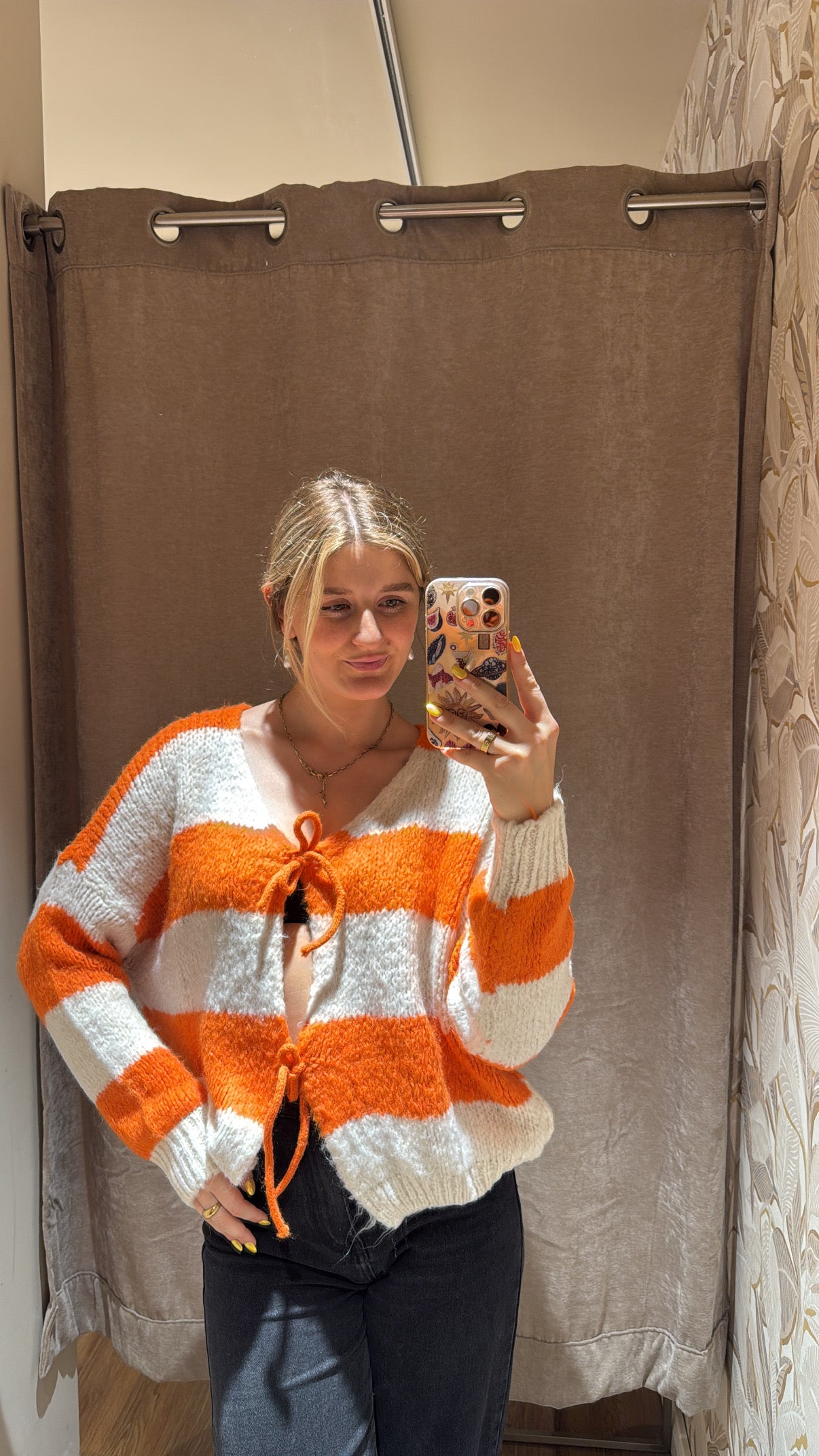 Schleifencardigan mit Streifen Orange