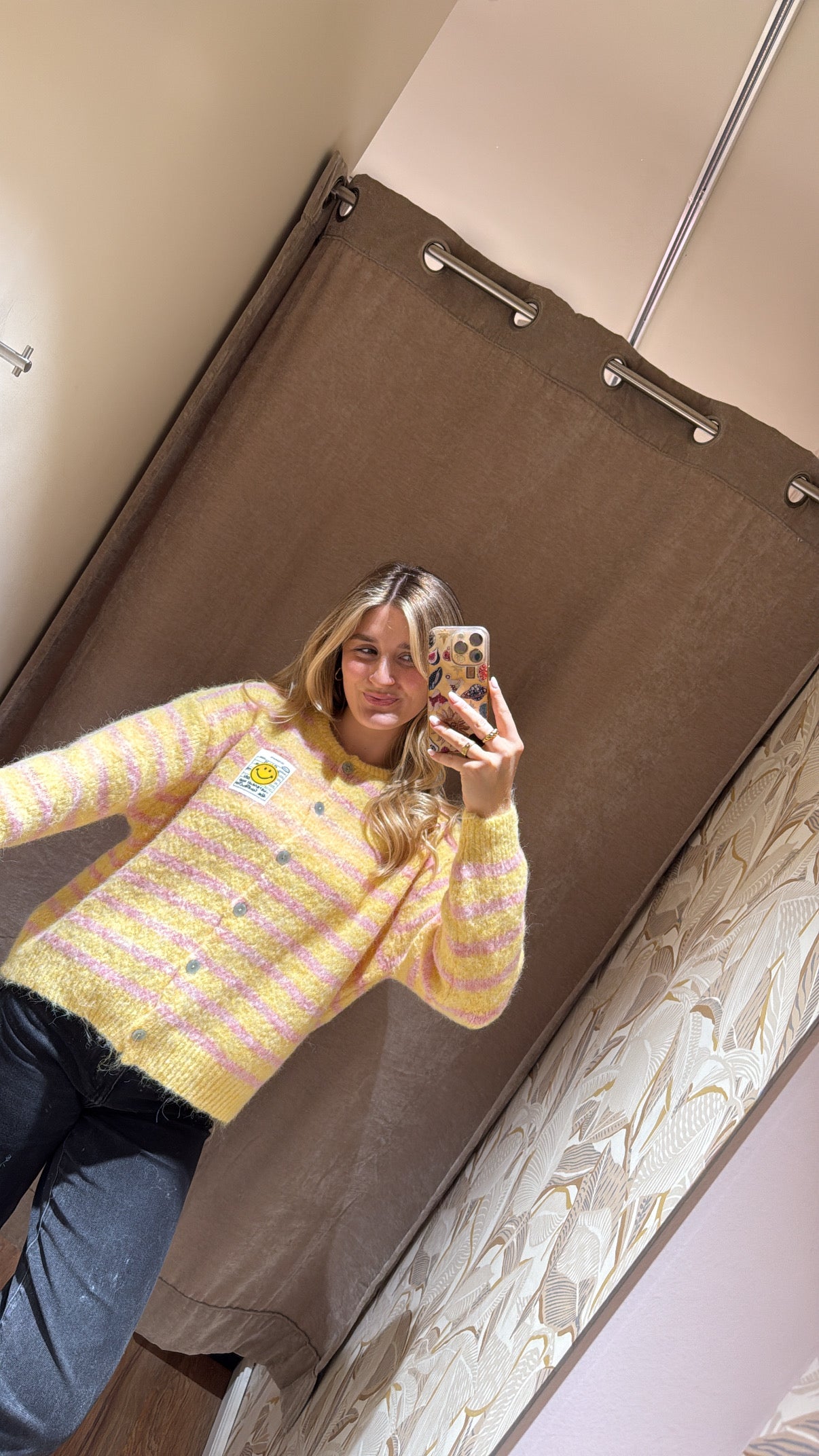 Striped Cardigan Smiley gelb