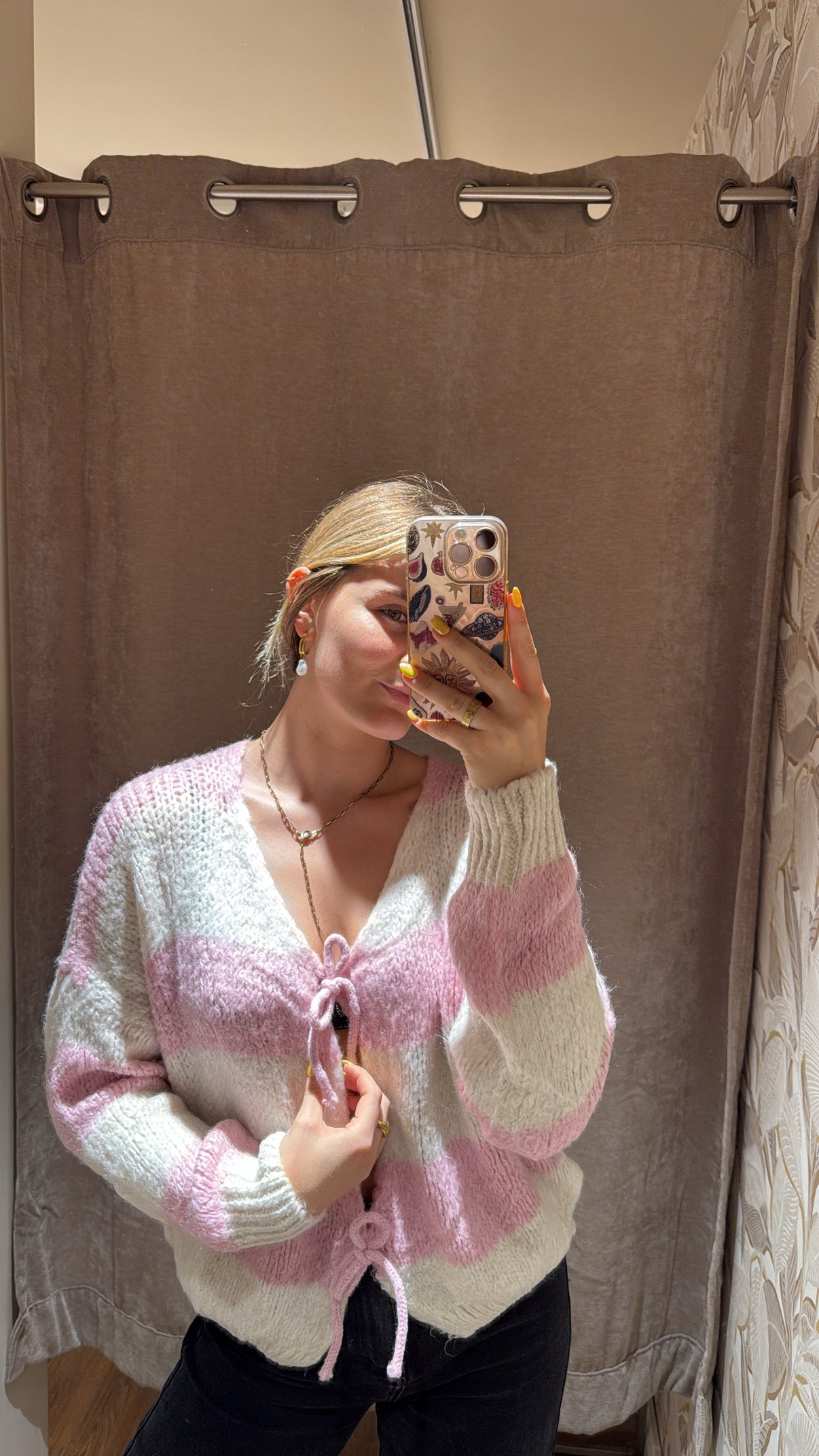 Schleifencardigan mit Streifen rosa