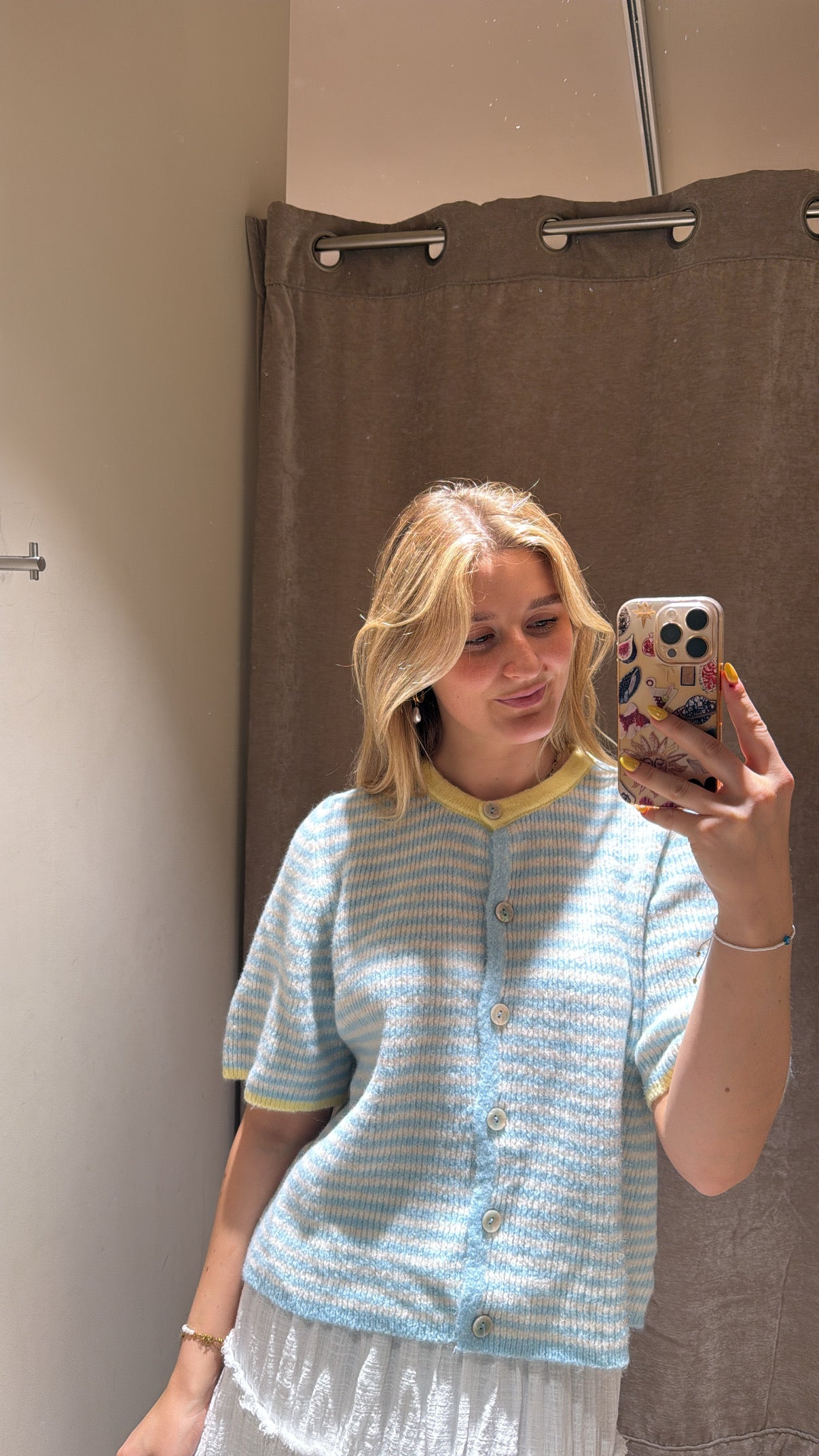 Summercardigan halbarm hellblau & gelb