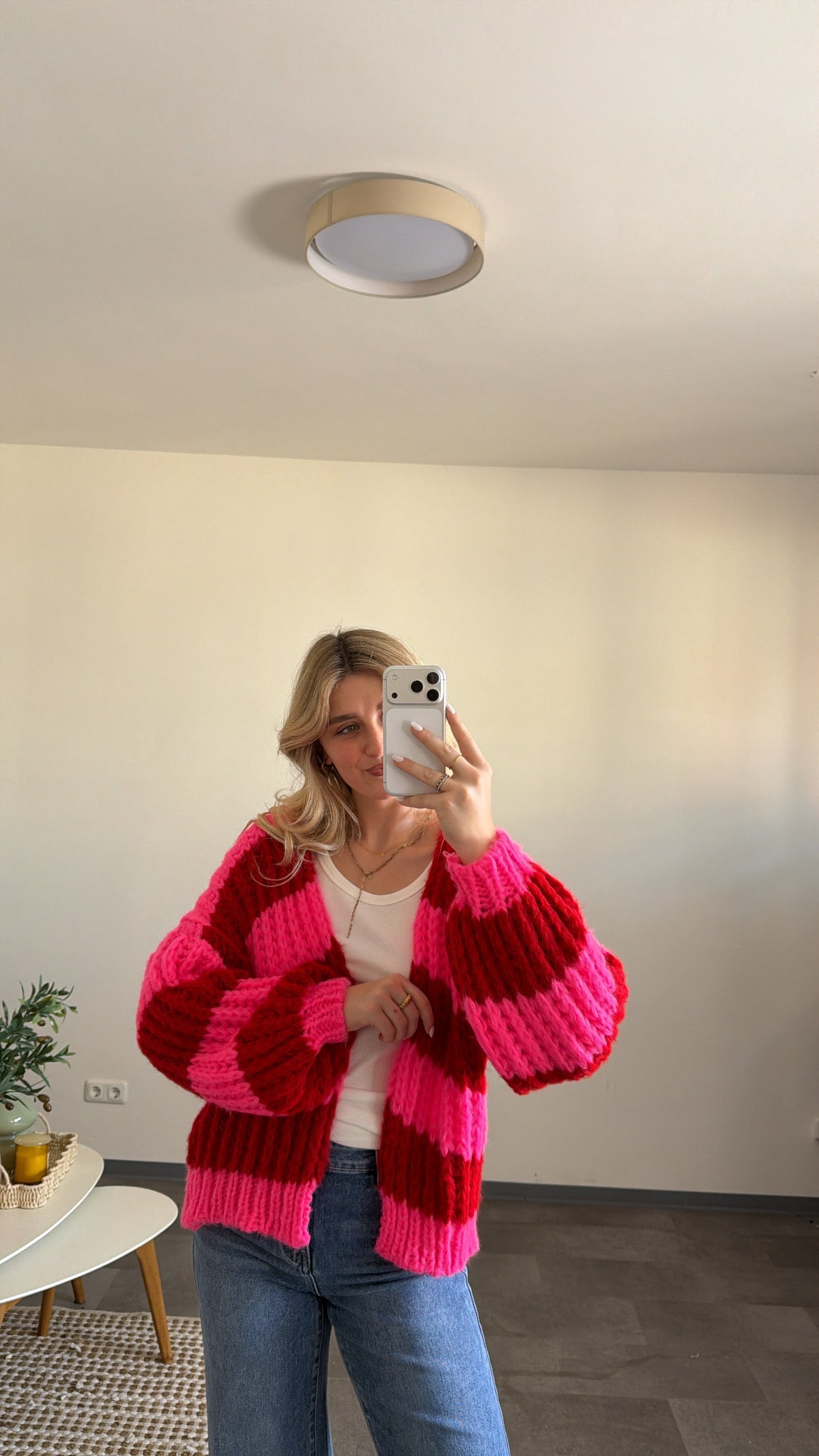 CHUNKY CARDIGAN PINK RED
