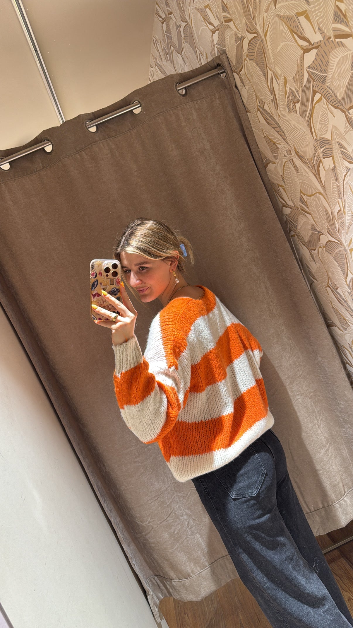 Schleifencardigan mit Streifen Orange