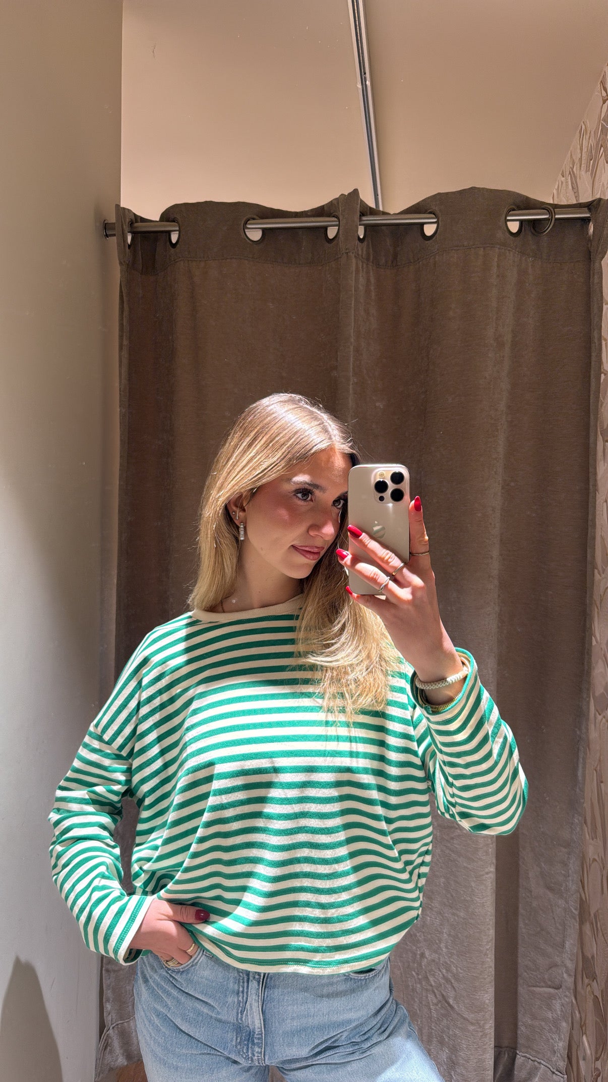 STRIPED COTTON TEE GREEN BEIGE