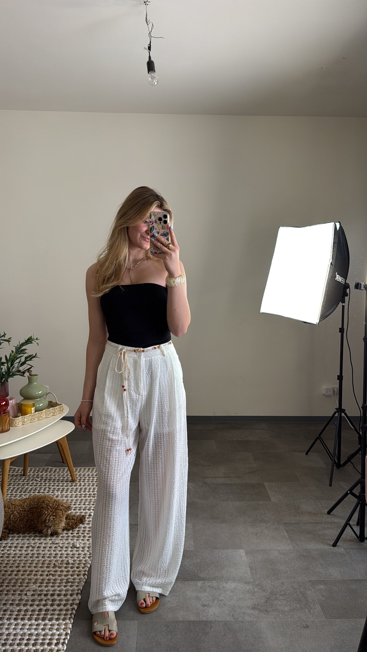Sommerhose weiß mit BOHO Gürtel