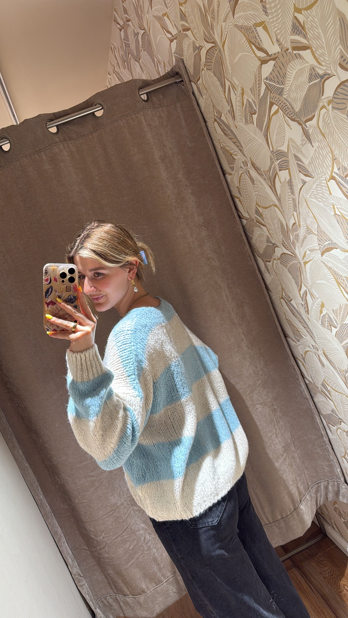 Schleifencardigan mit Streifen hellblau