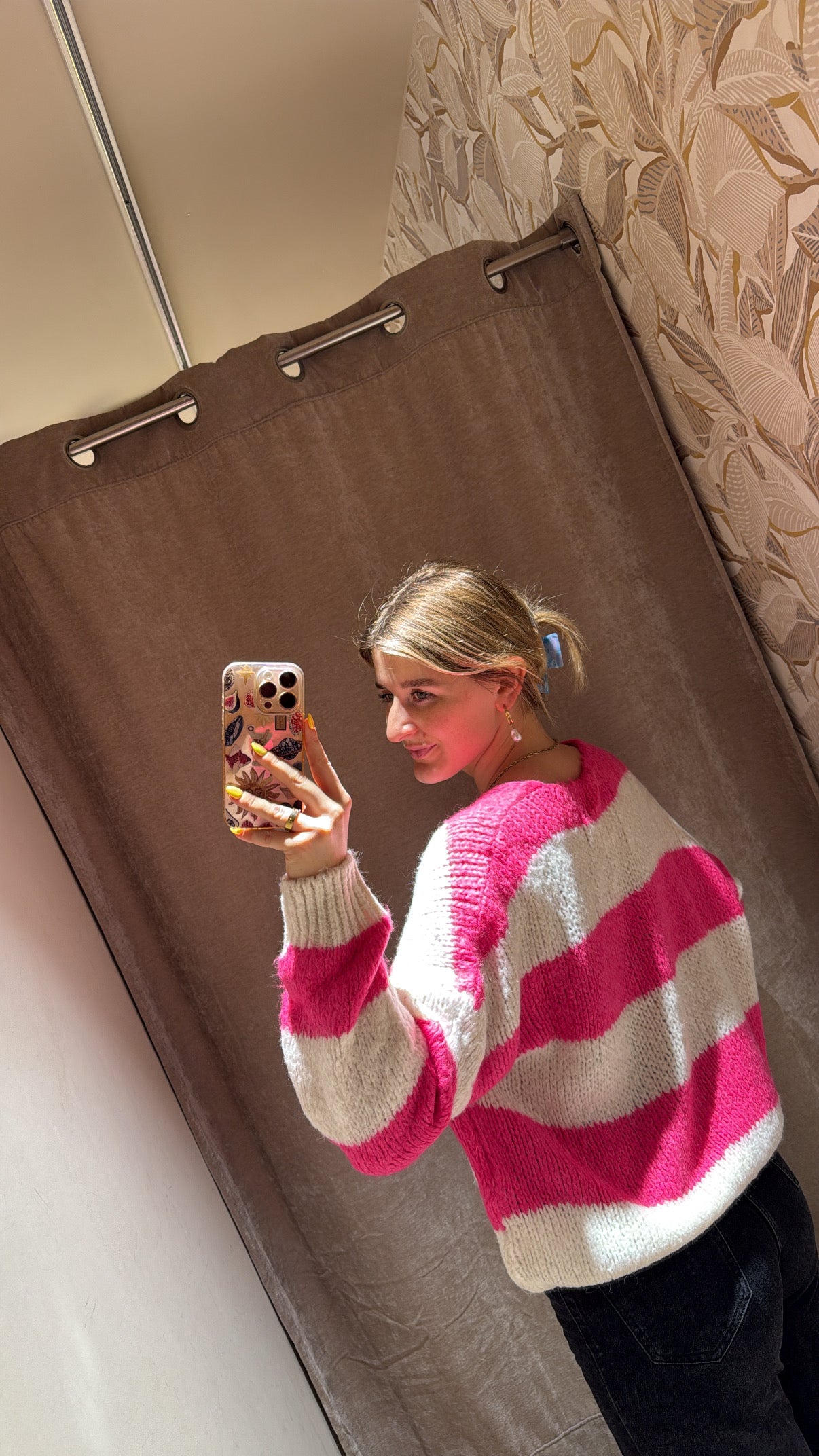 Schleifencardigan mit Streifen Pink