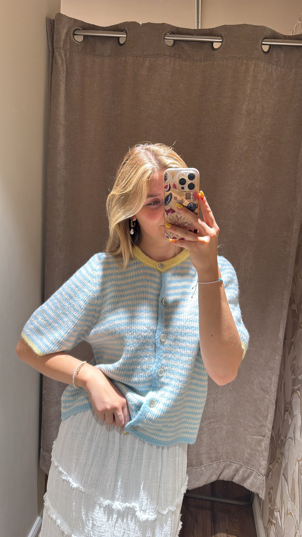 Summercardigan halbarm hellblau & gelb