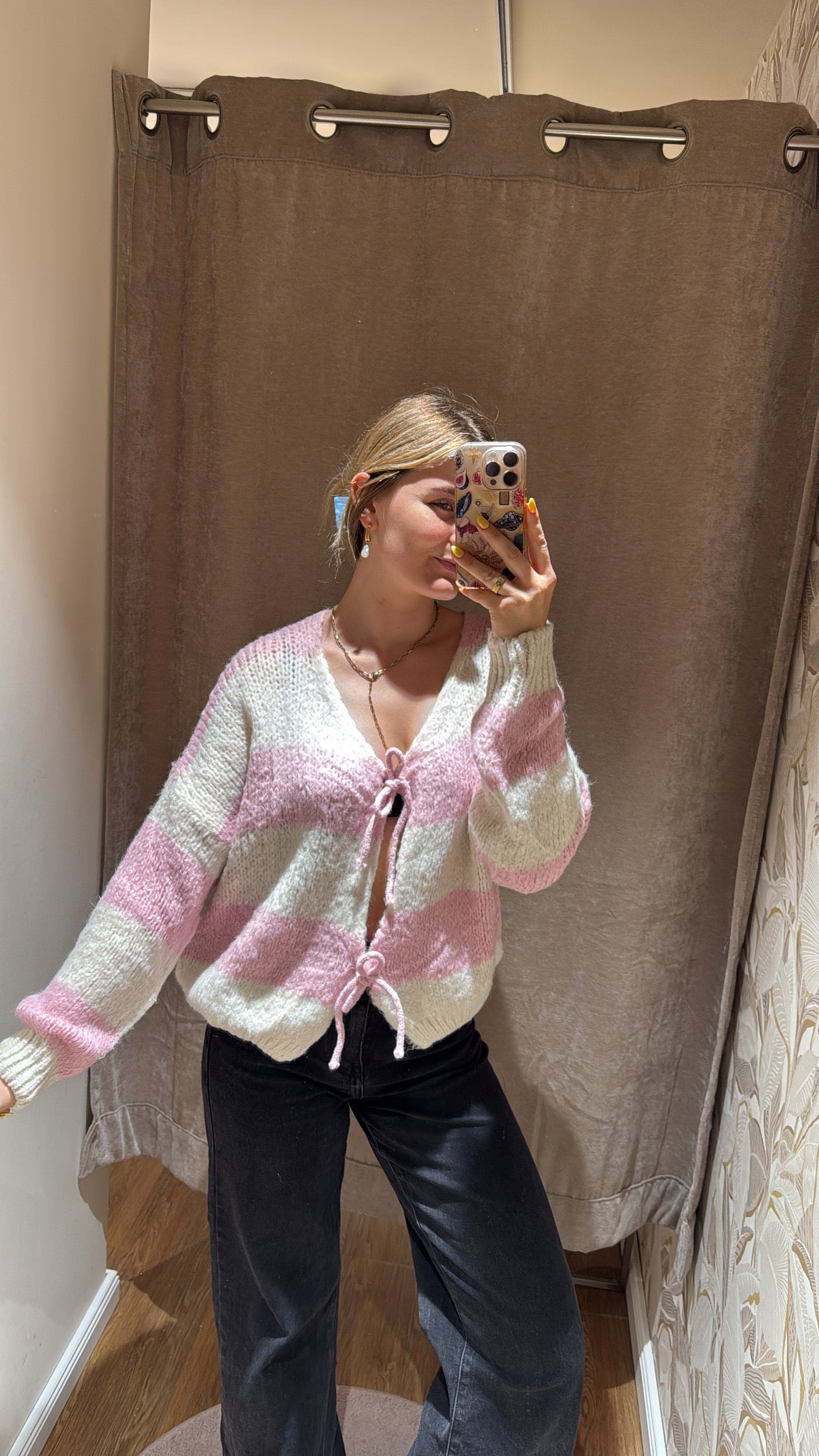 Schleifencardigan mit Streifen rosa