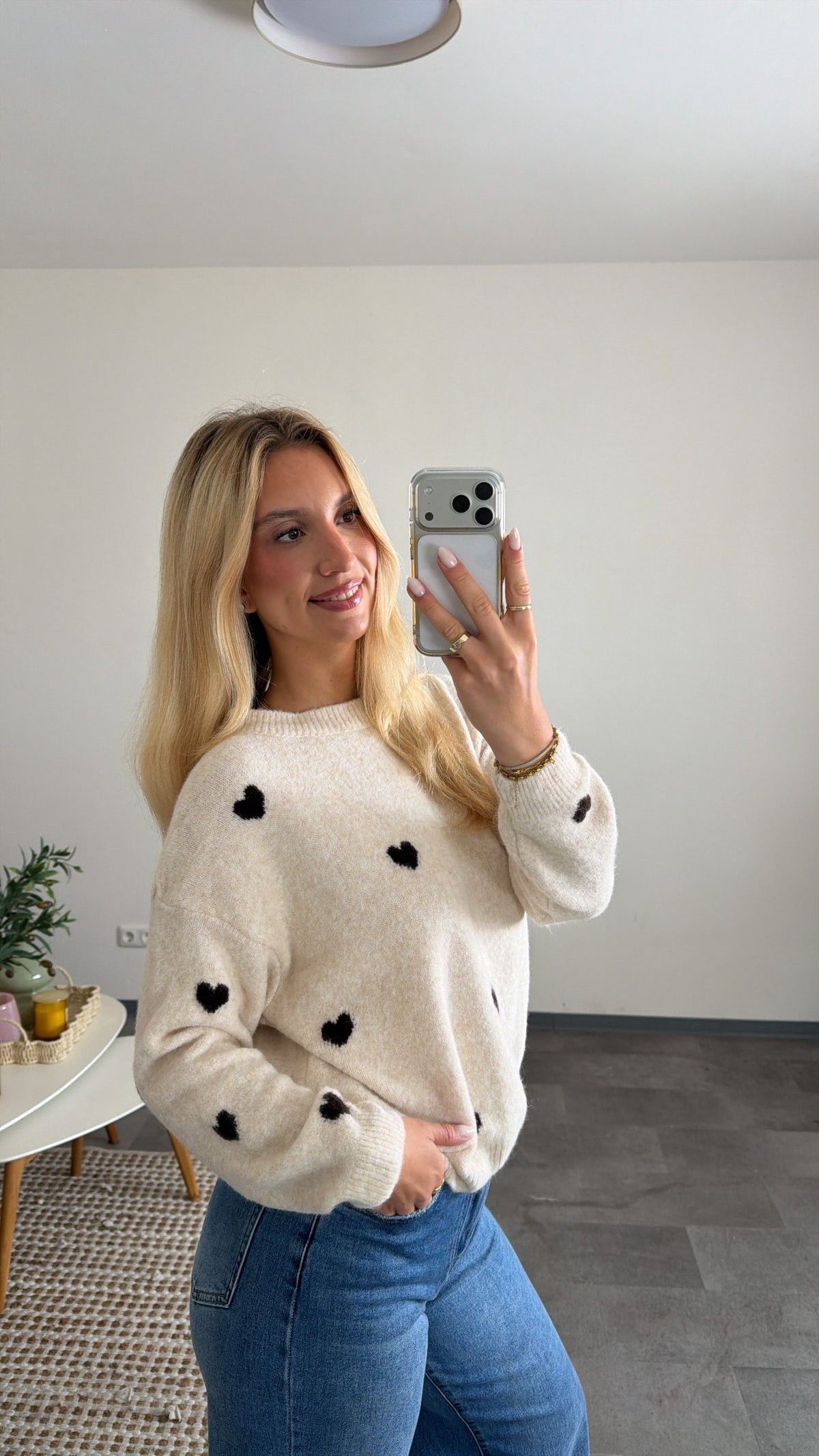 HEART KNIT PULLOVER BEIGE CHOCLATE