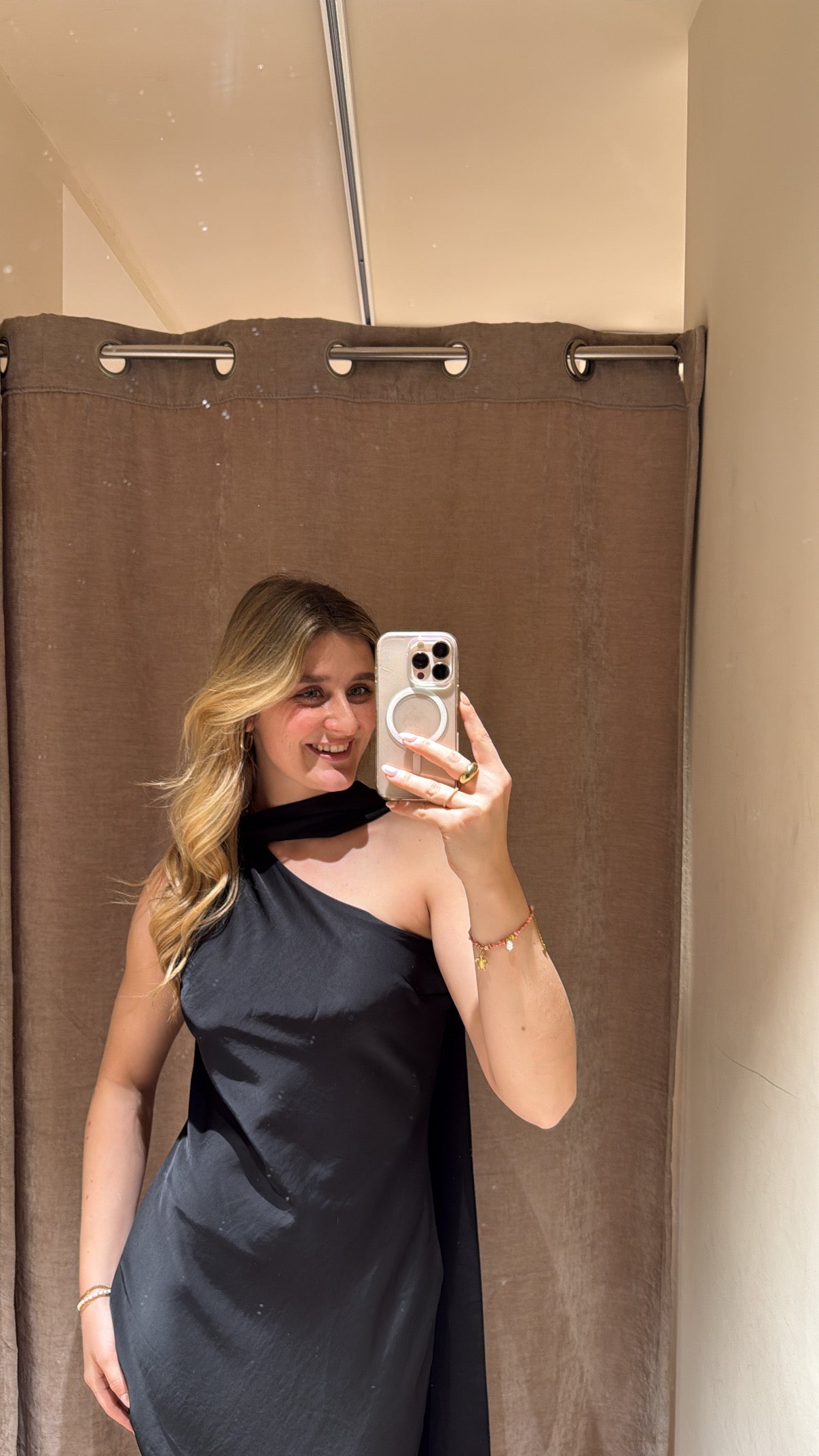 ASYMMETRISCHES KLEID MIT SCHAL DETAIL BLACK