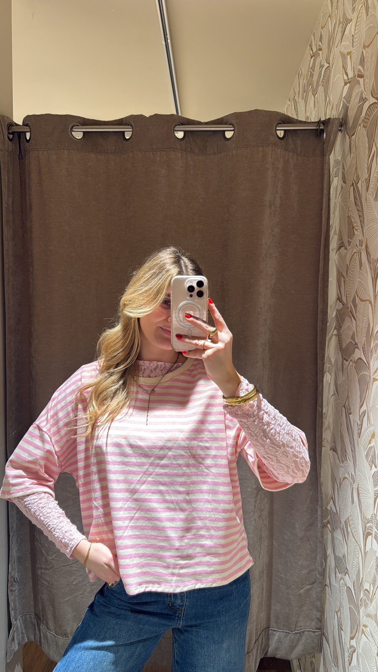 SHORT STRIPED COTTON TEE ROSA