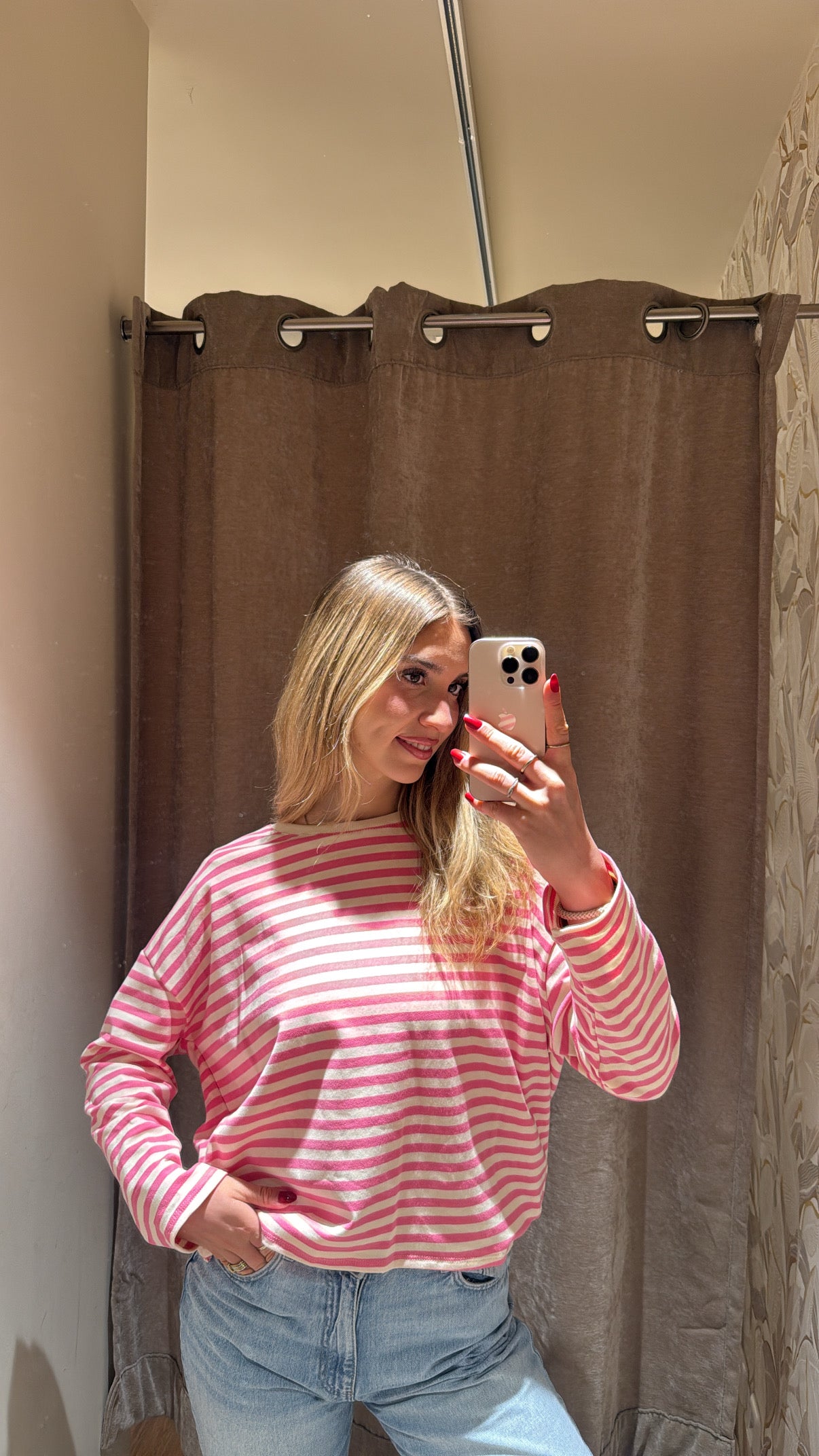 STRIPED COTTON TEE DARK ROSA BEIGE