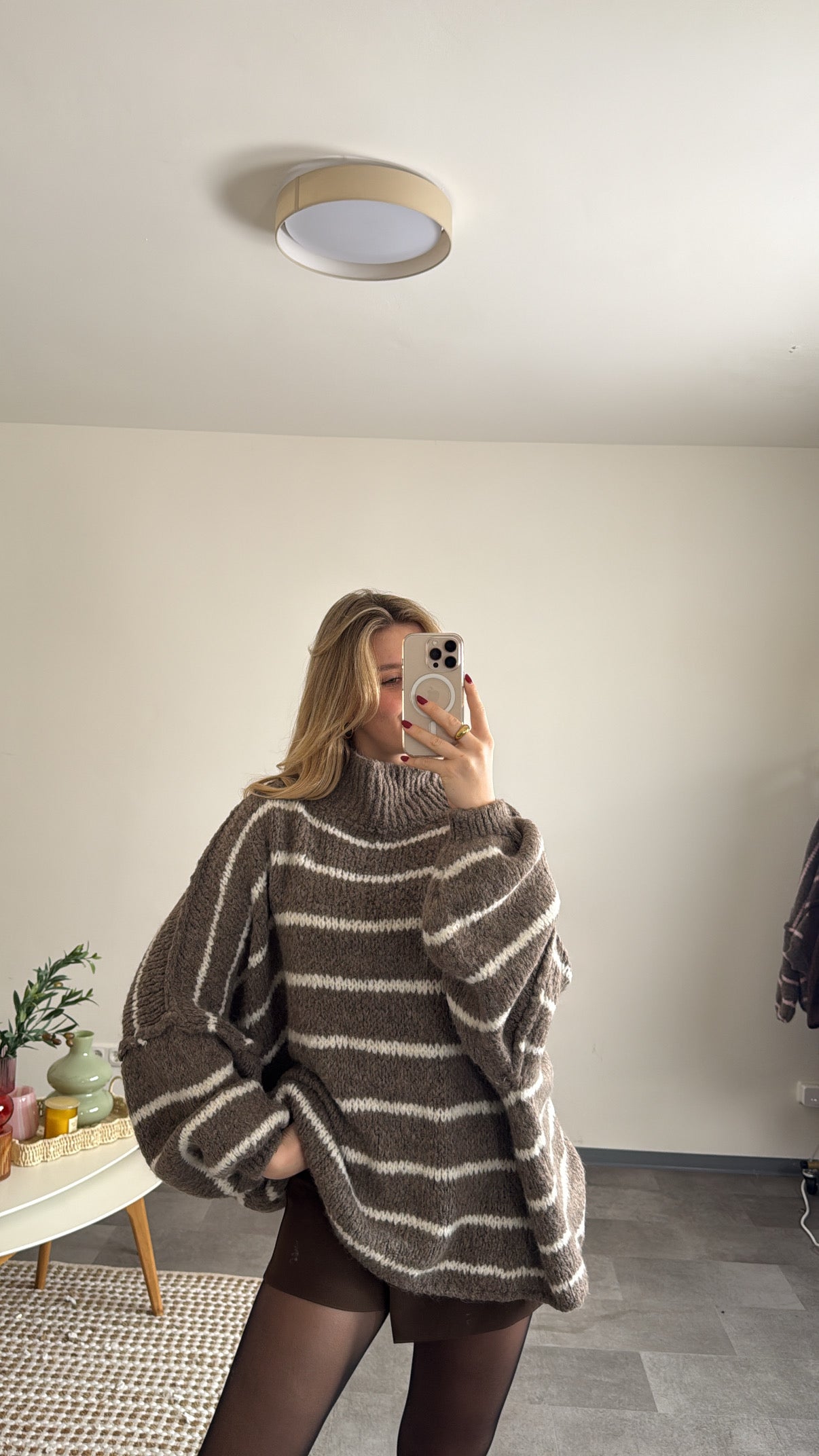 OVERSIZED STRIPED PULLOVERR TAUPE