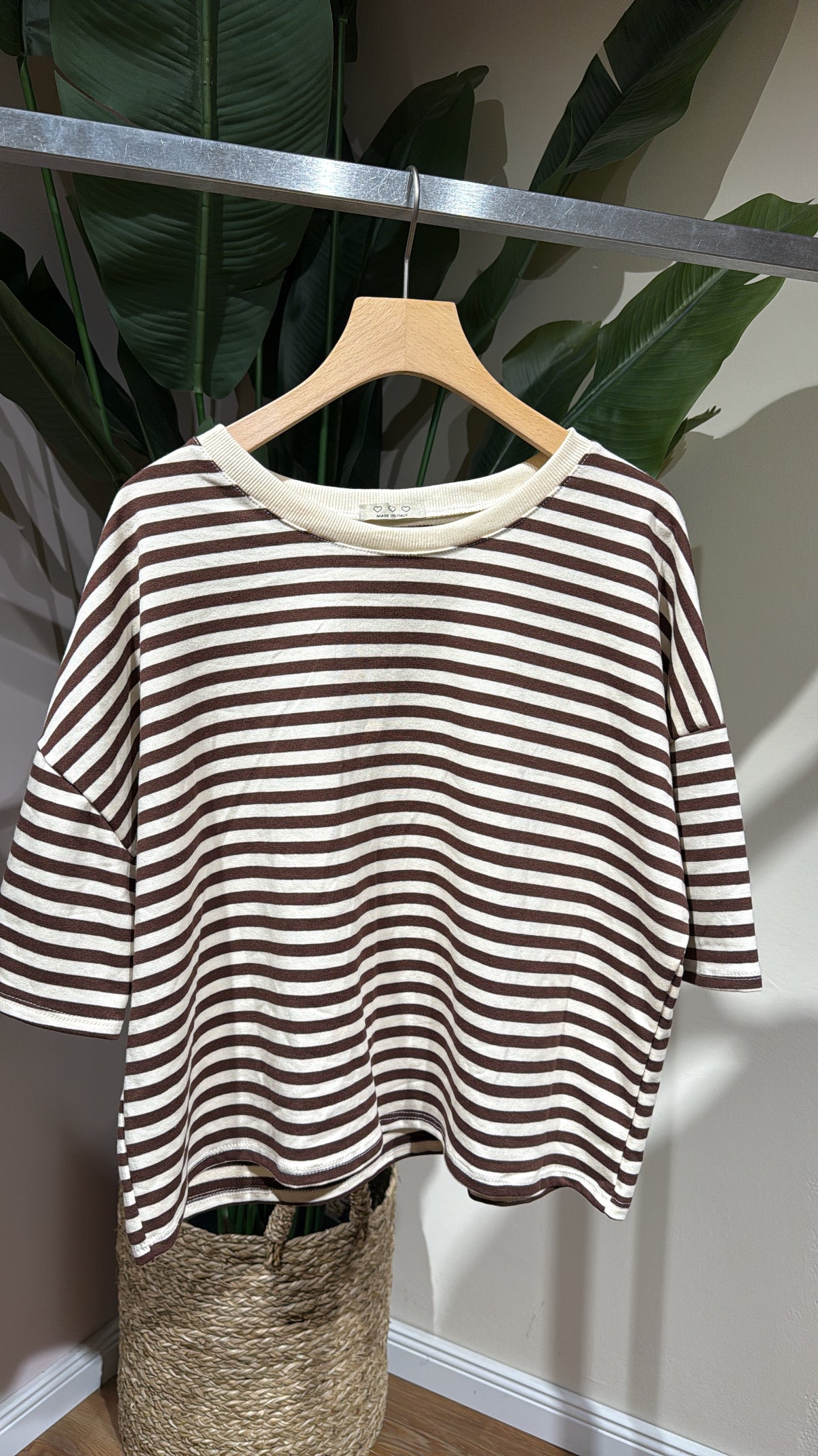 SHORT STRIPED COTTON TEE CHOCOLATE