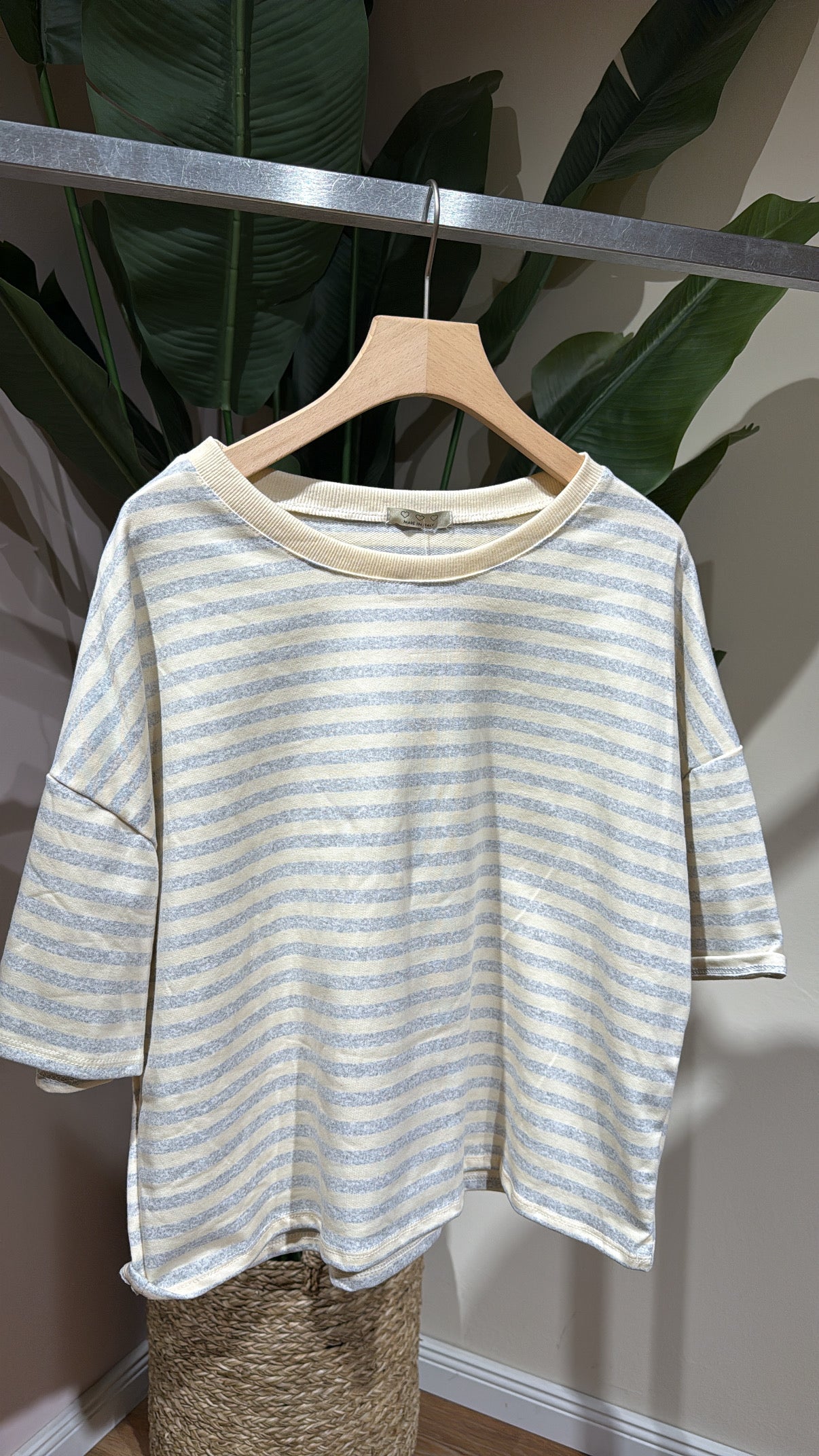 SHORT STRIPED COTTON TEE GREY