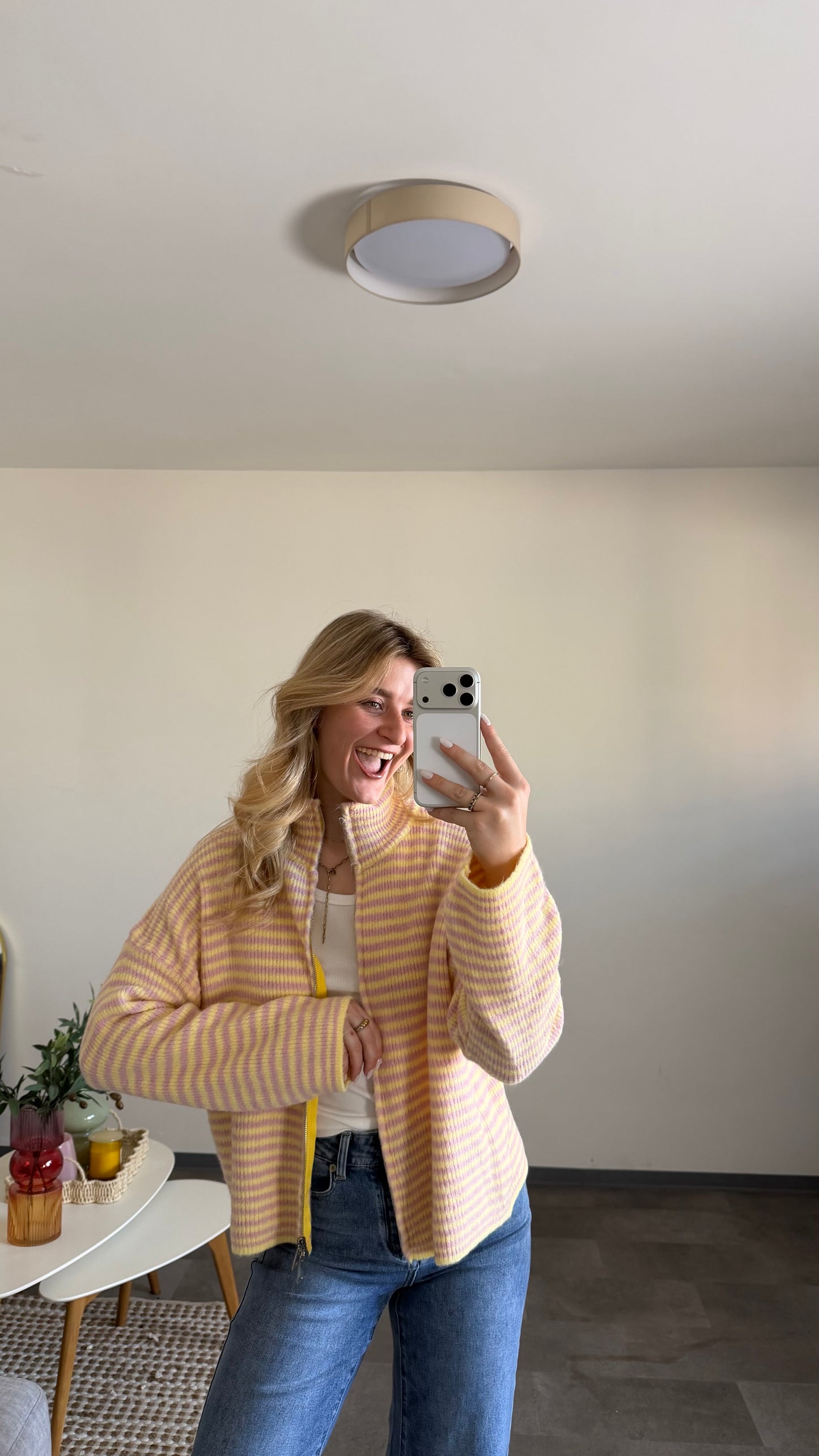 ZIP CARDIGAN BUTTER PINK