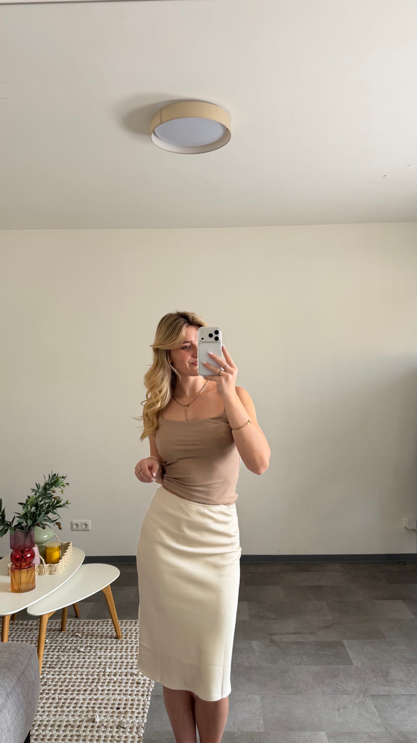 MIDI SATIN SKIRT CREAM