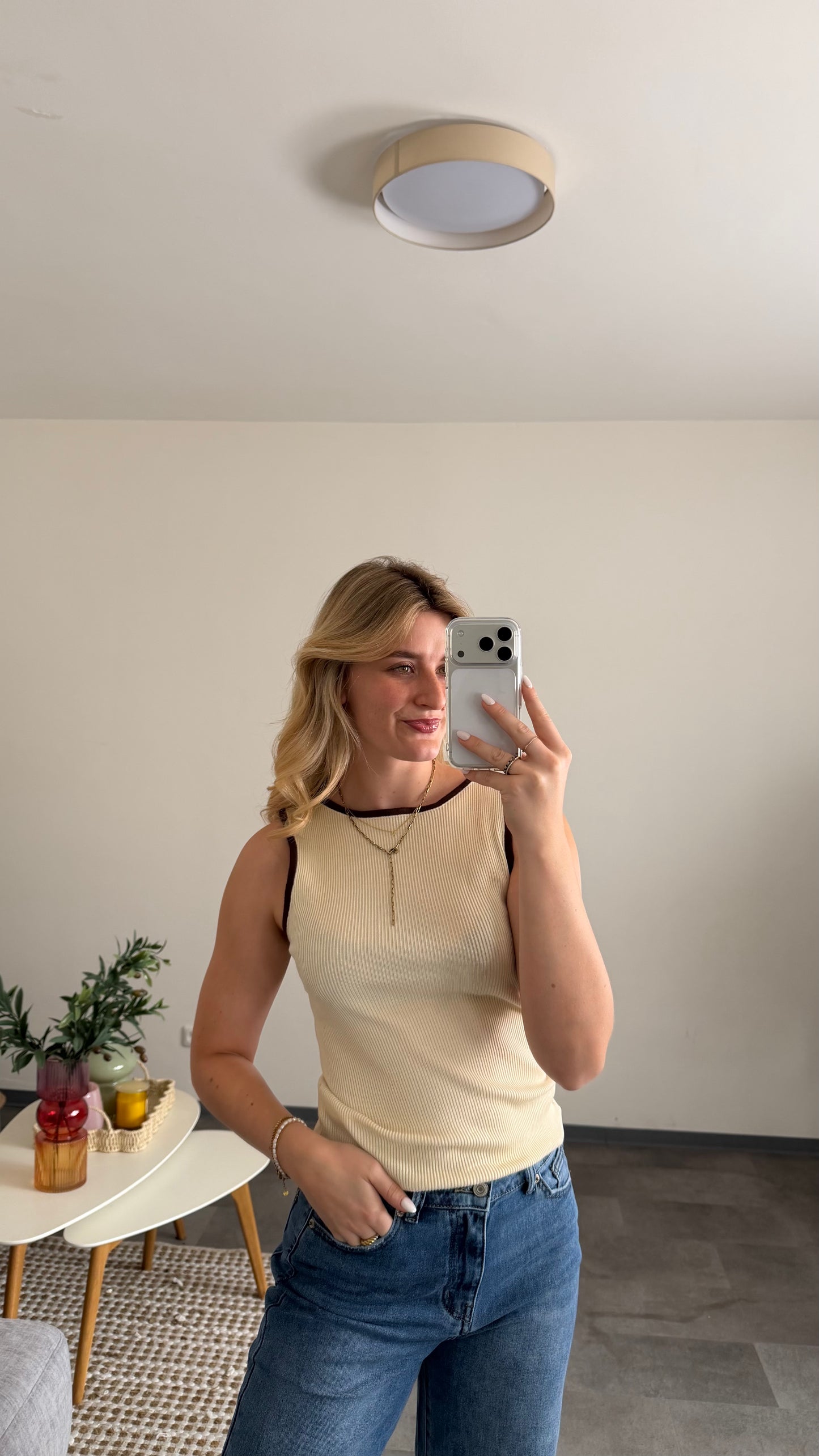 CONTRAST RIB TOP CREAM