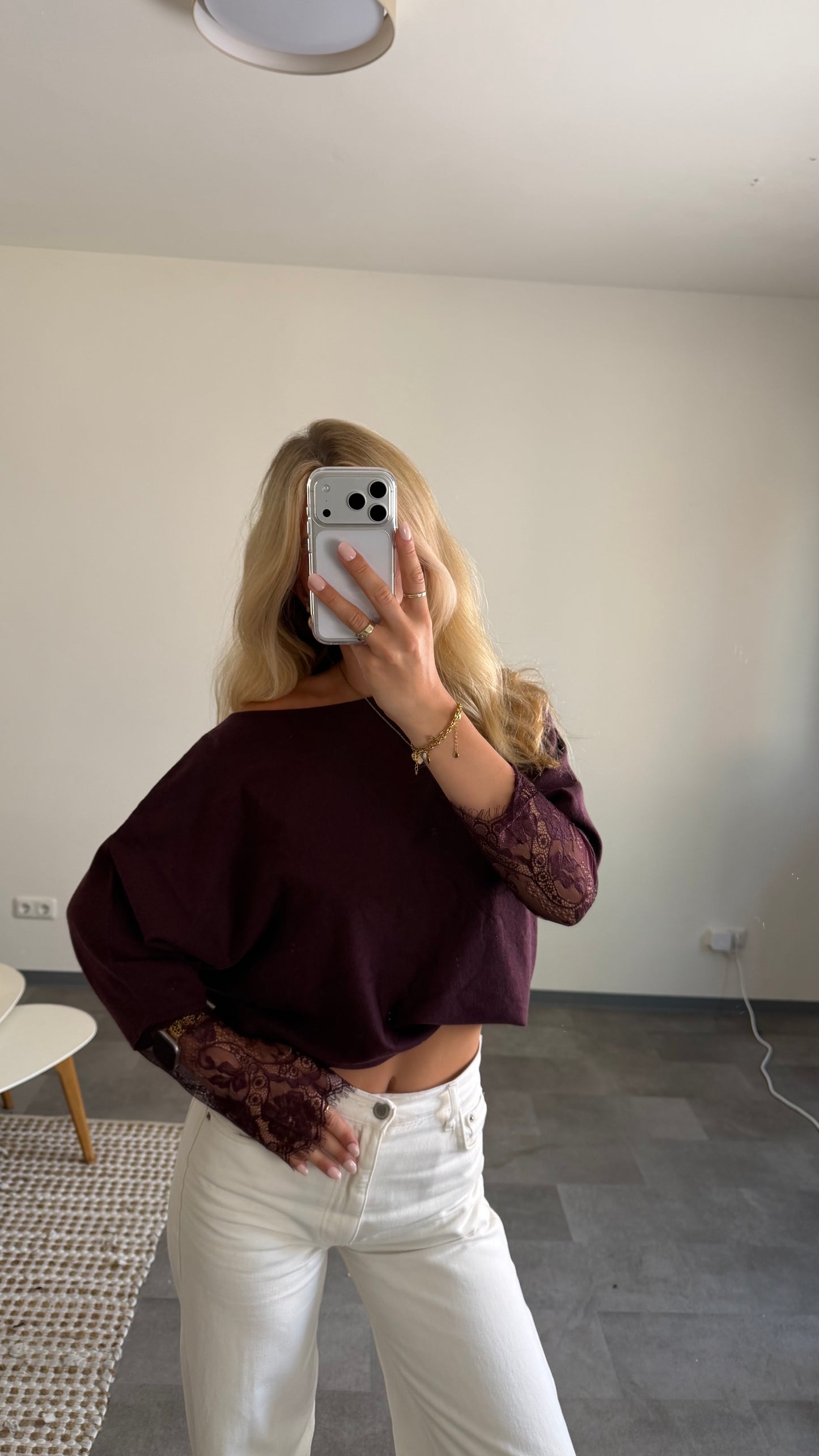 LACE SLEEVE KNIT BURGUNDY