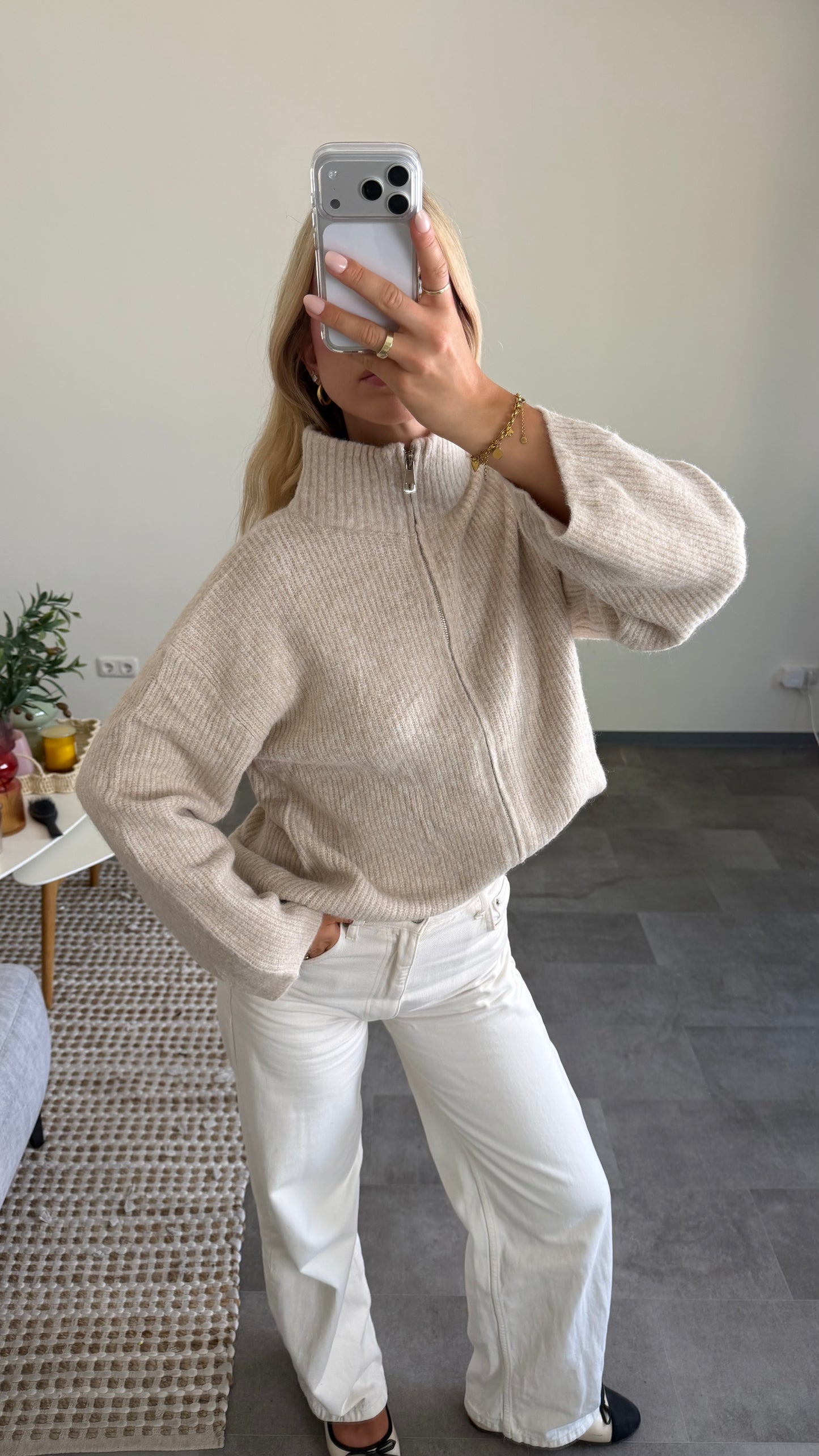 ZIP CARDIGAN BEIGE