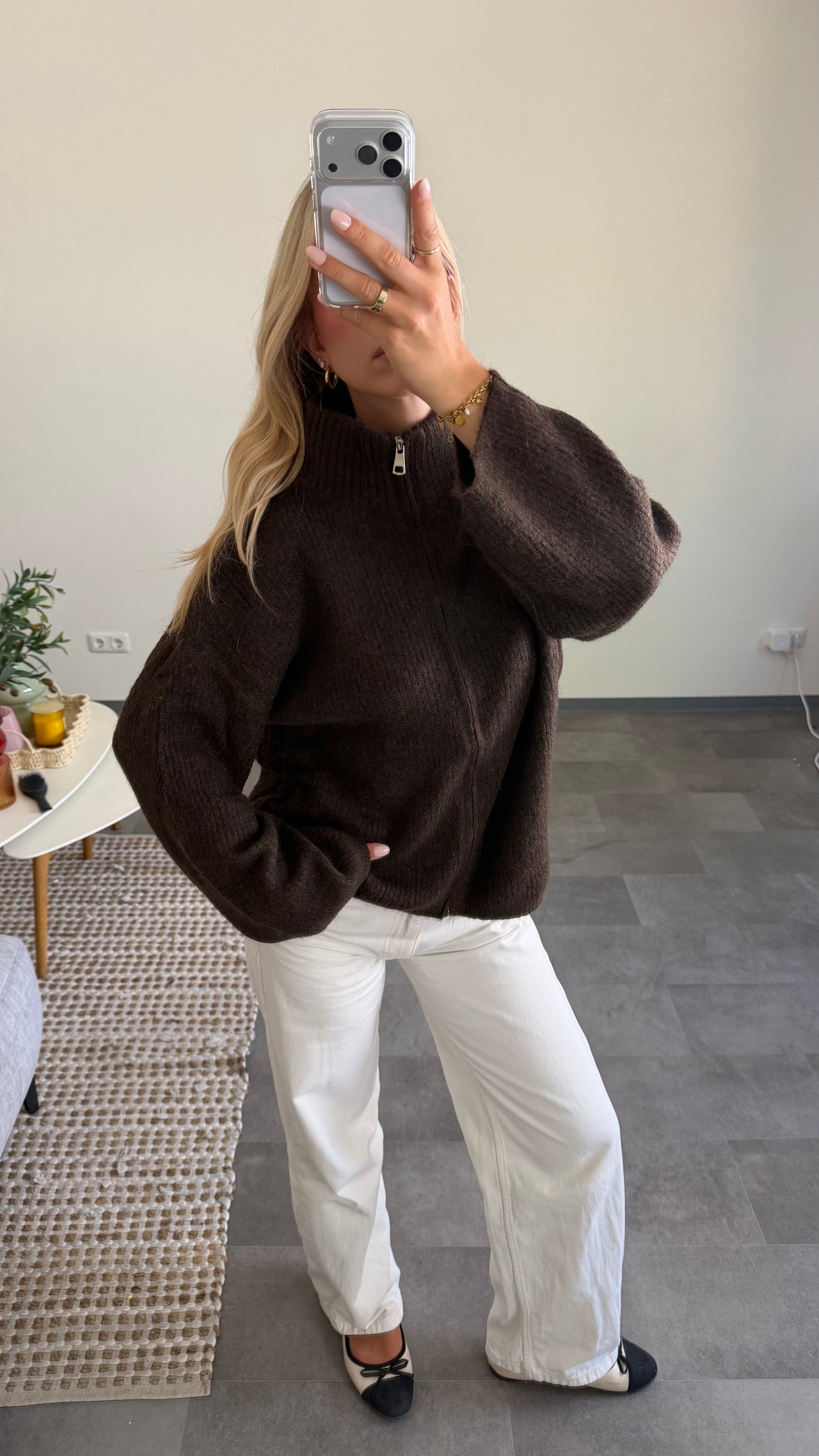 ZIP CARDIGAN CHOCLATE