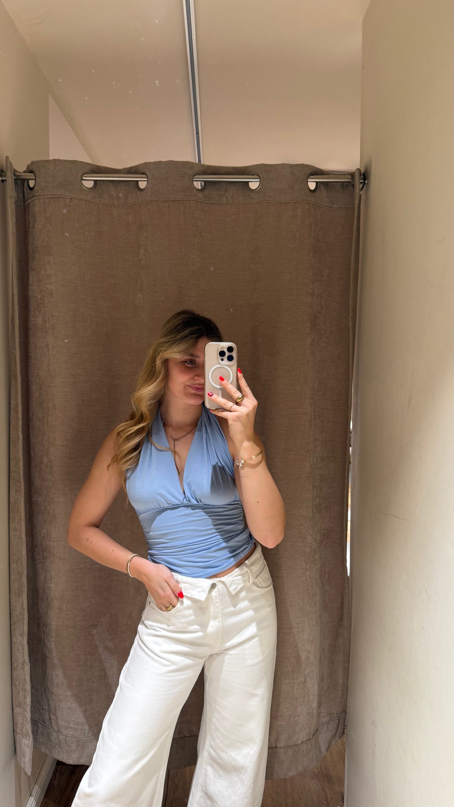 NECKHOLDER WRAP TOP BABYBLUE