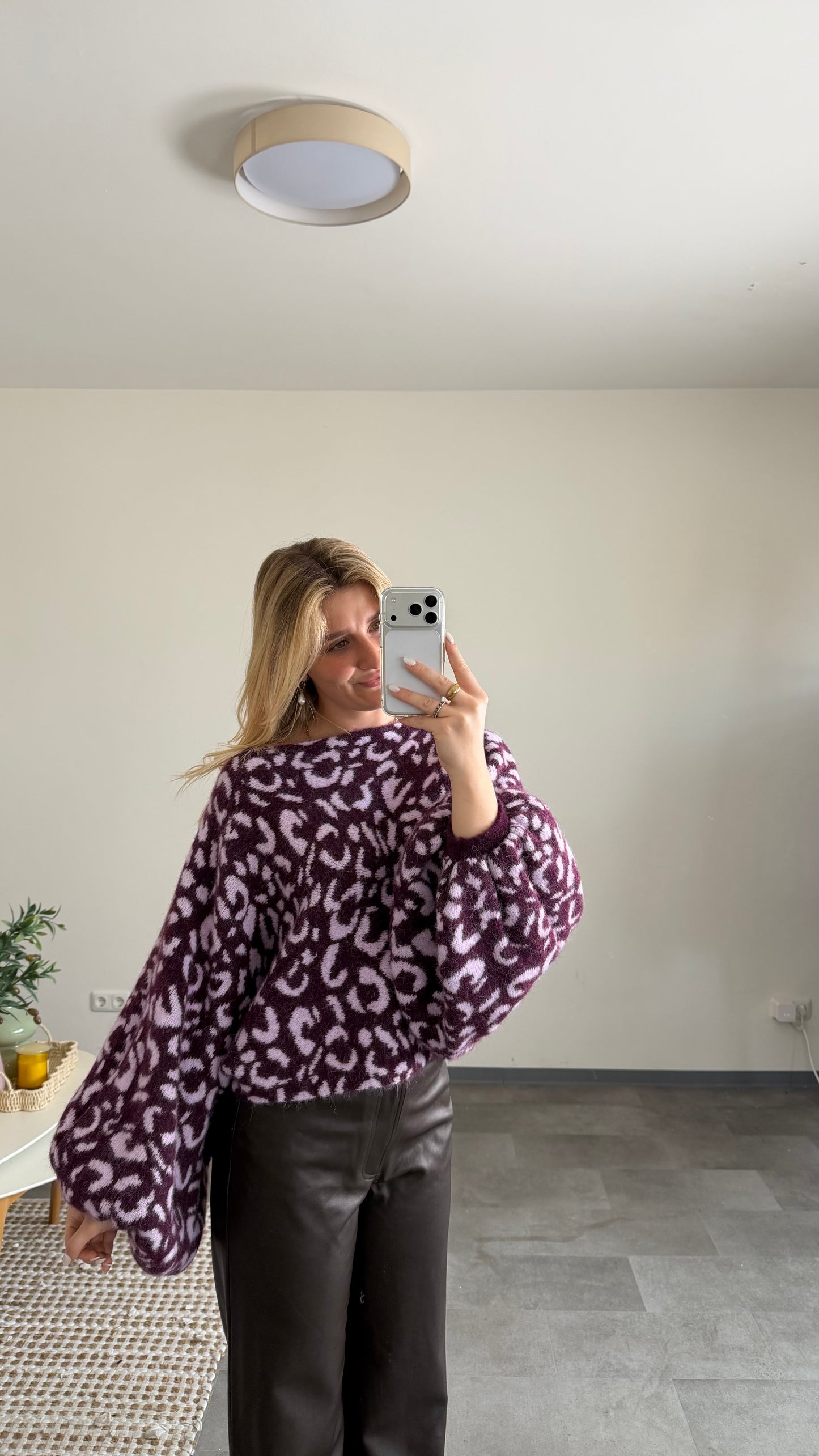 LEO BALLOON KNIT PULLOVER PLUM