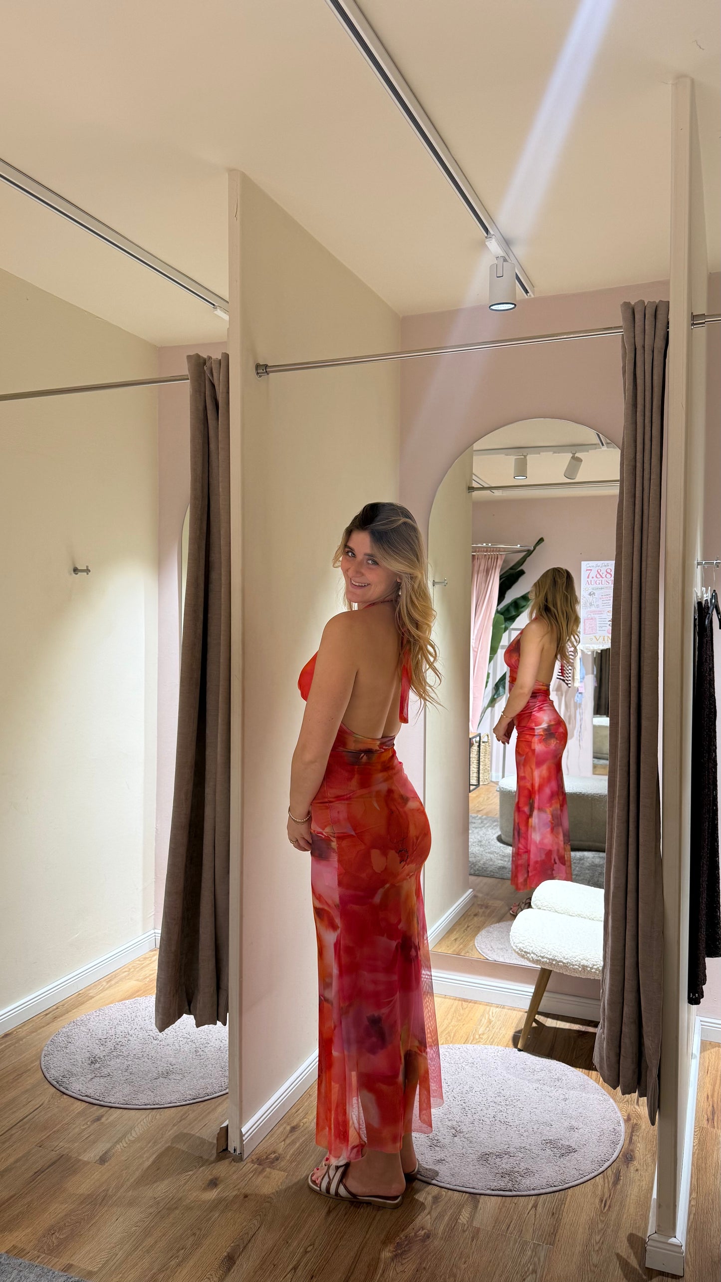NECKHOLDER SUNSET MESH DRESS PINK