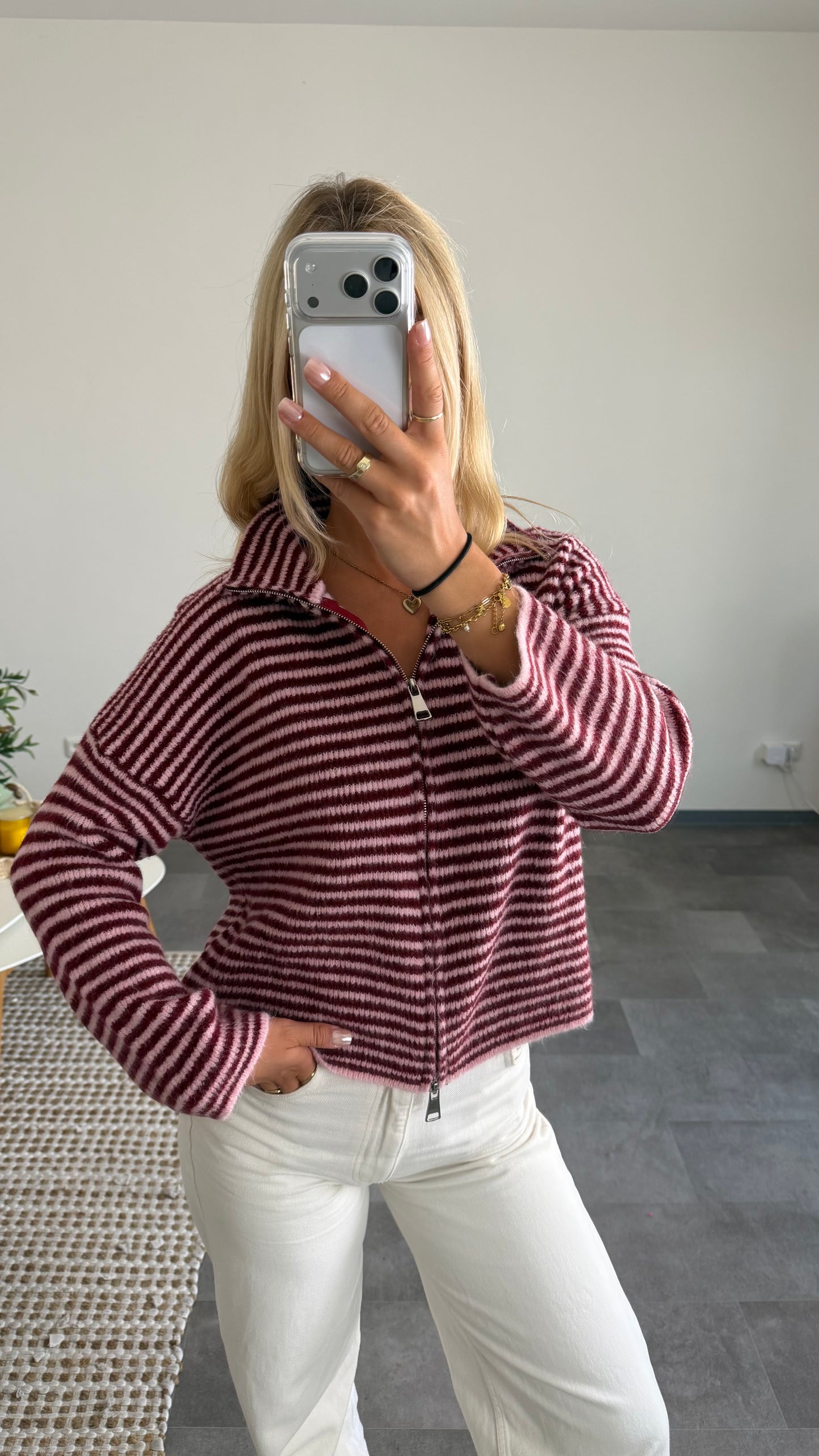 ZIP CARDIGAN BURGUNDY ROSE