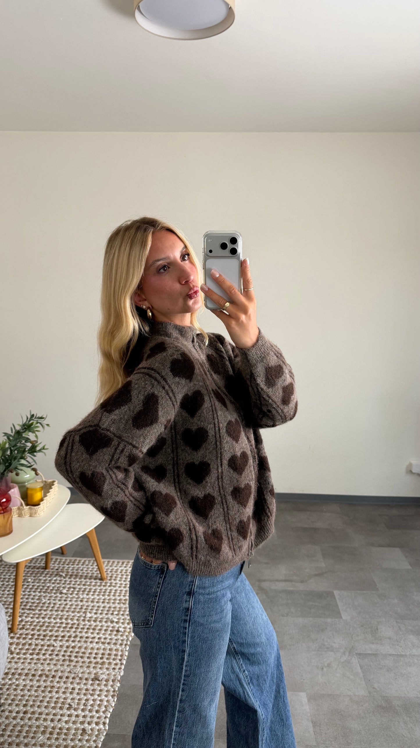 LOVE KNIT ZIP CARDIGAN BROWN