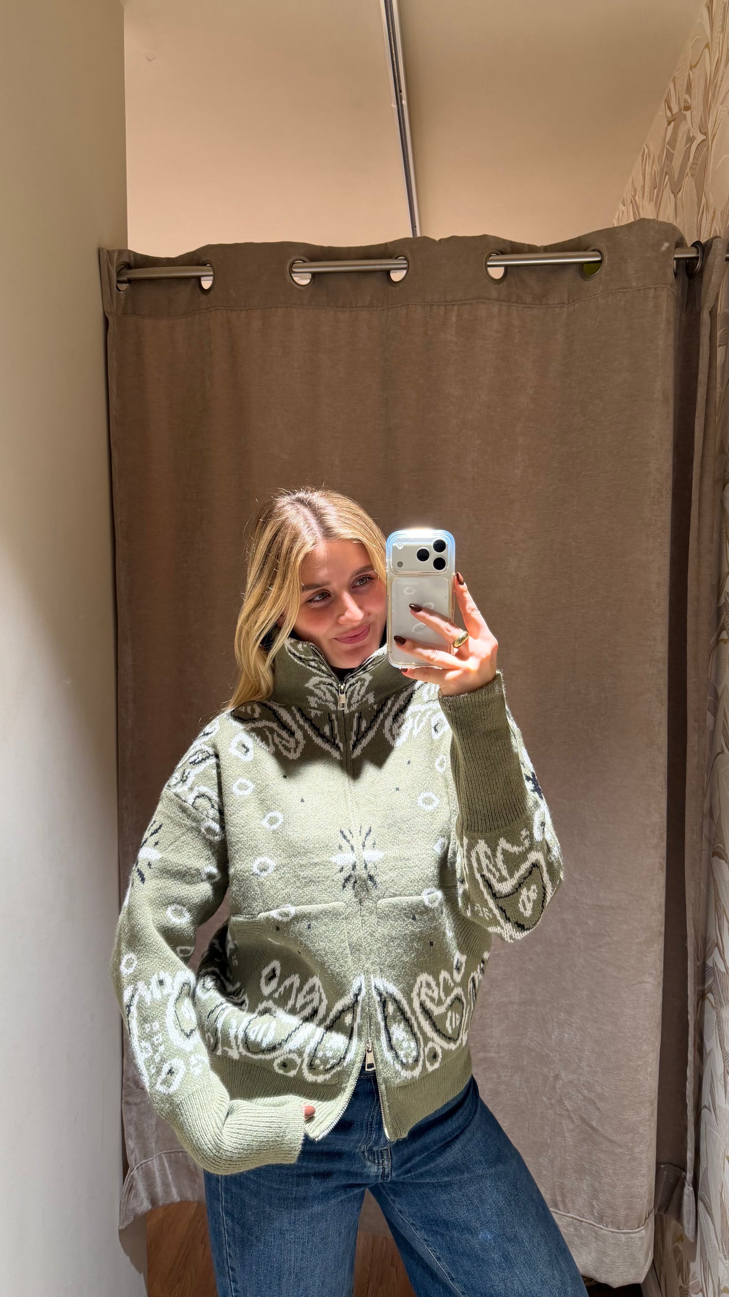 ZIP PAISLEY CARDIGAN GREEN