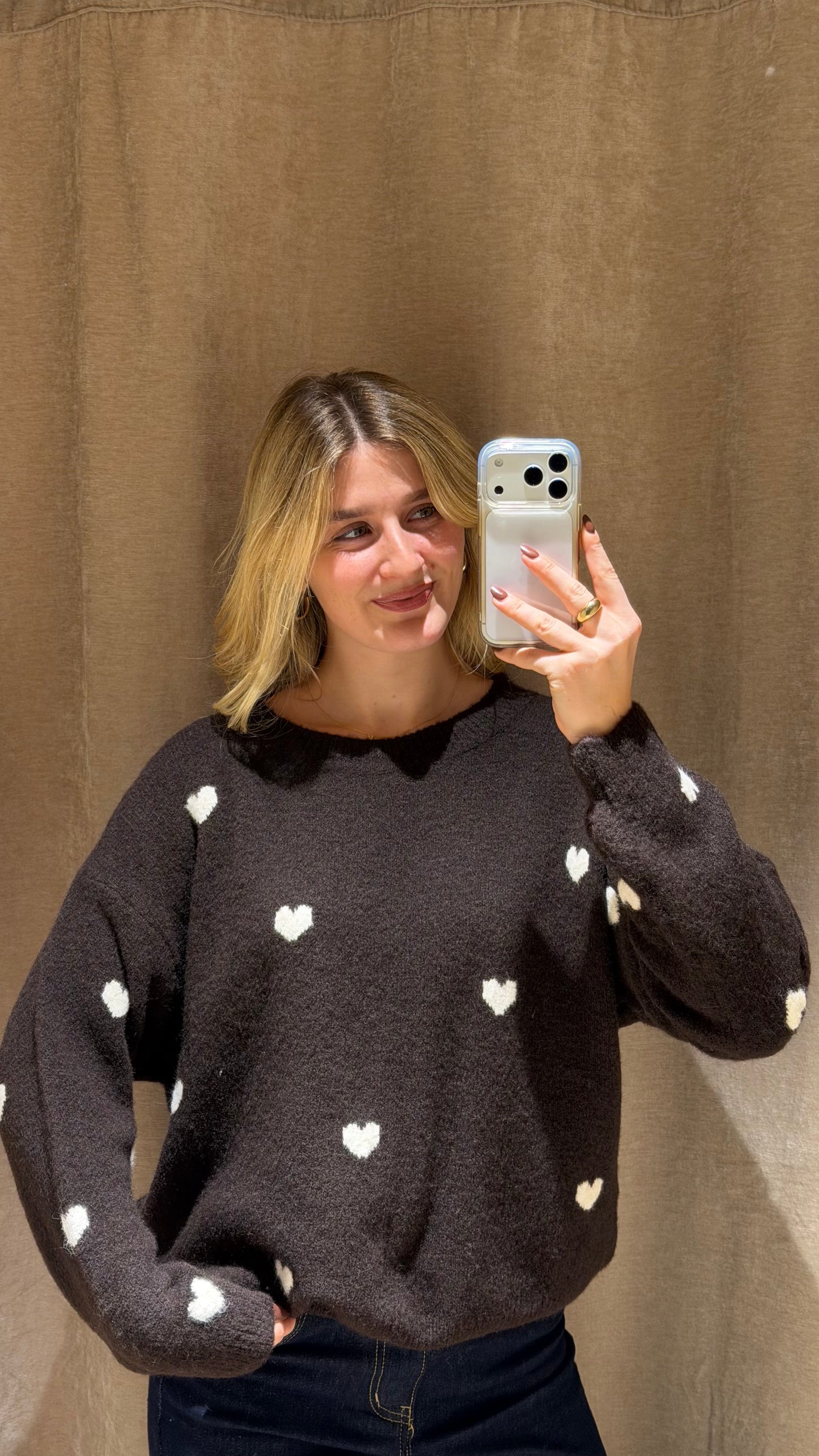 HEART KNIT PULLOVER CHOCLATE CREAM