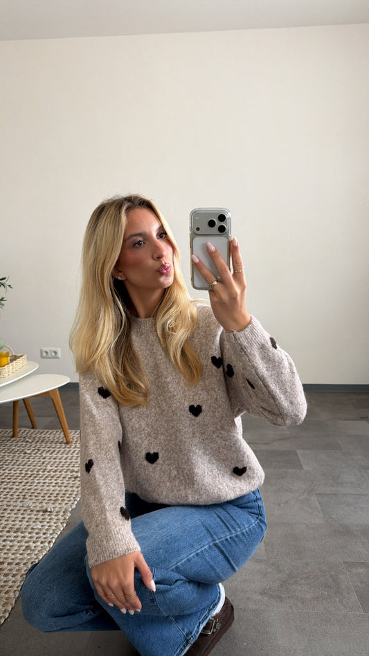 HEART KNIT PULLOVER MOCCA CHOCLATE