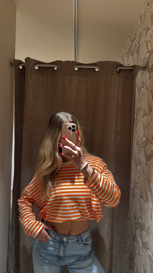 STRIPED COTTON TEE ORANGE BEIGE