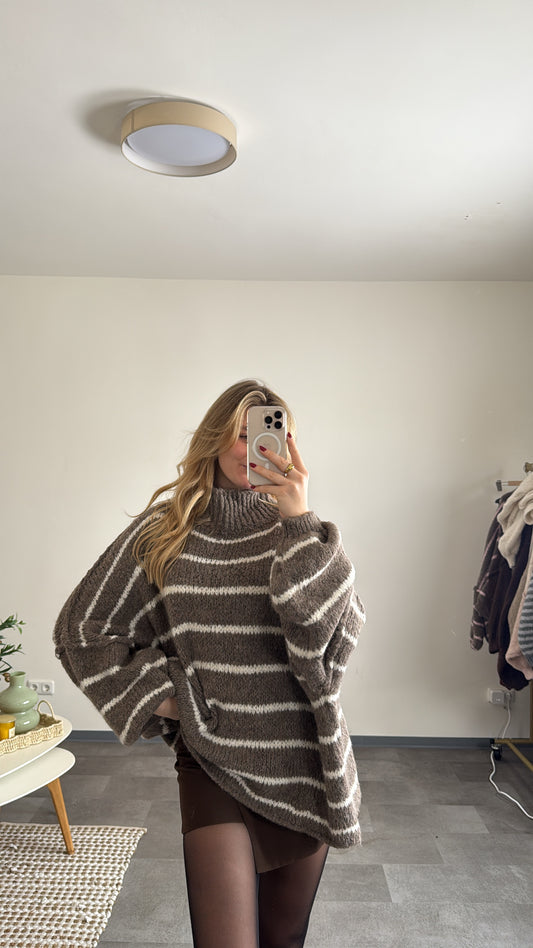 OVERSIZED STRIPED PULLOVERR TAUPE