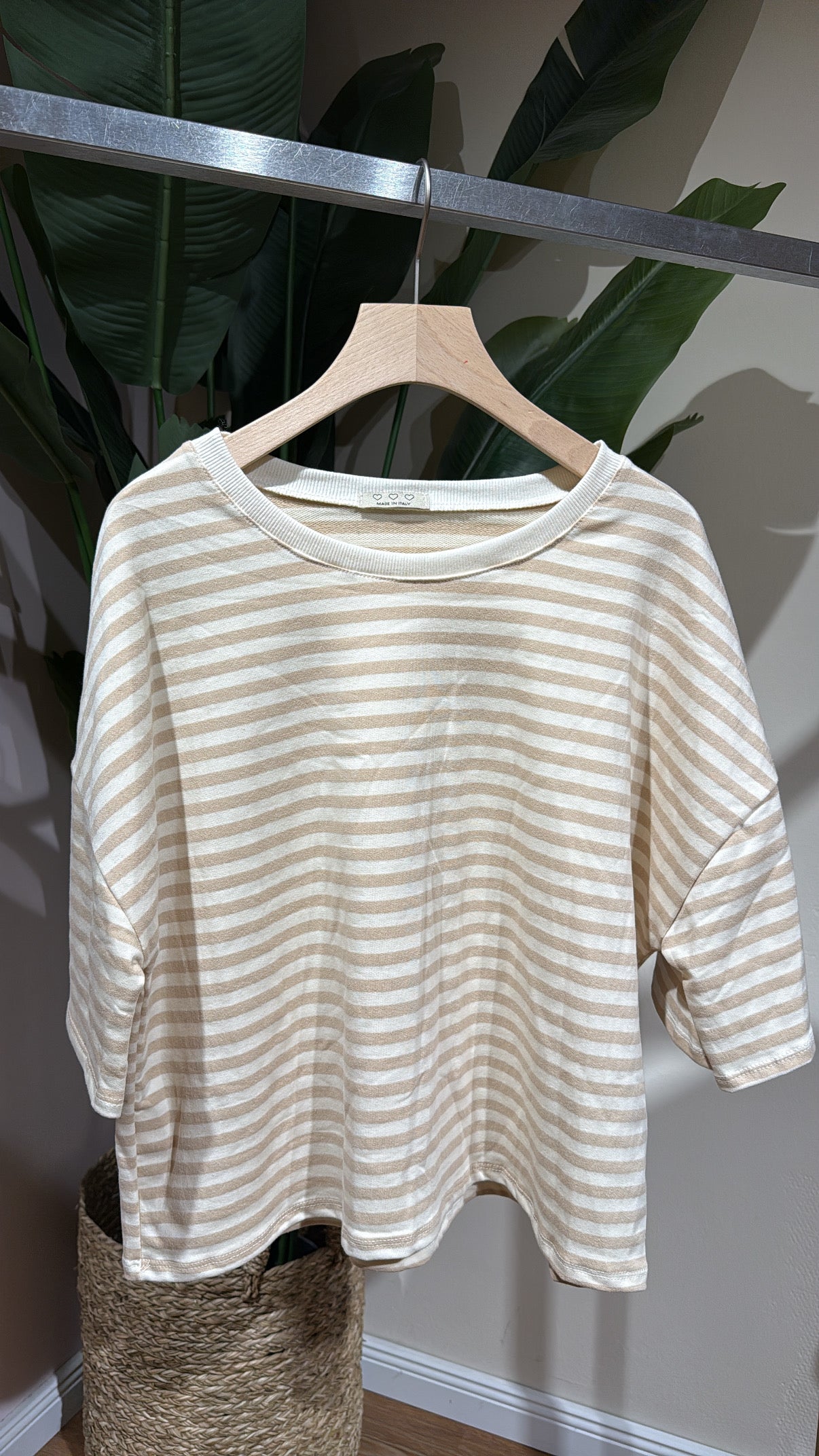 SHORT STRIPED COTTON TEE MIXED BEIGE LIGHT