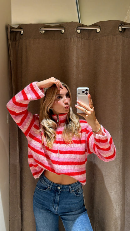 ZIP CARDIGAN CHERRY PINK