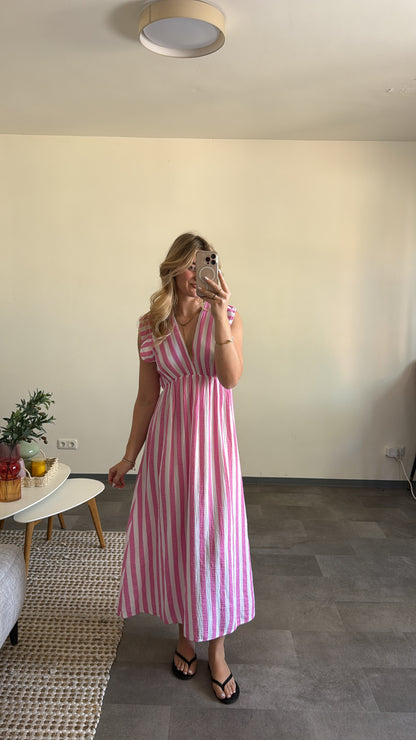STRIPED MUSSELIN MAXI DRESS