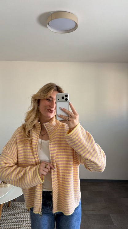 ZIP CARDIGAN BUTTER PINK