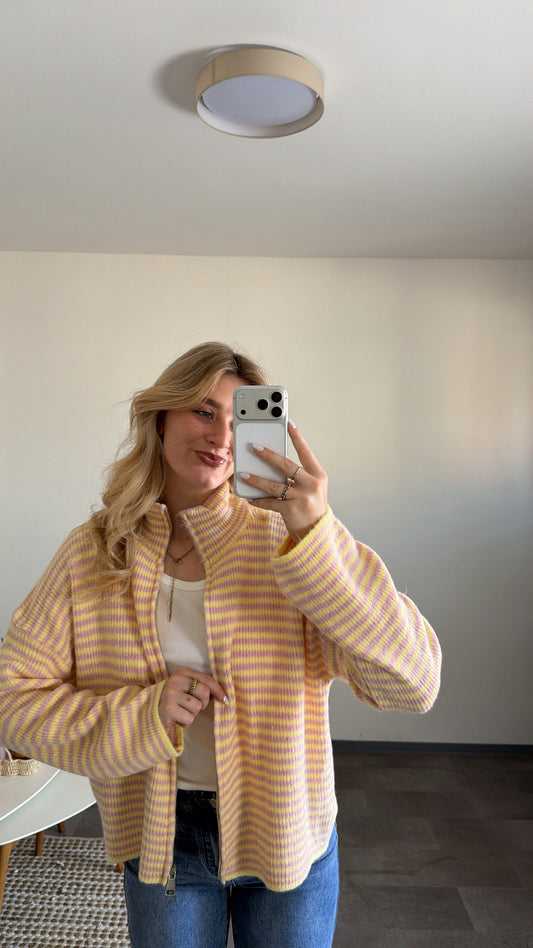 ZIP CARDIGAN BUTTER PINK
