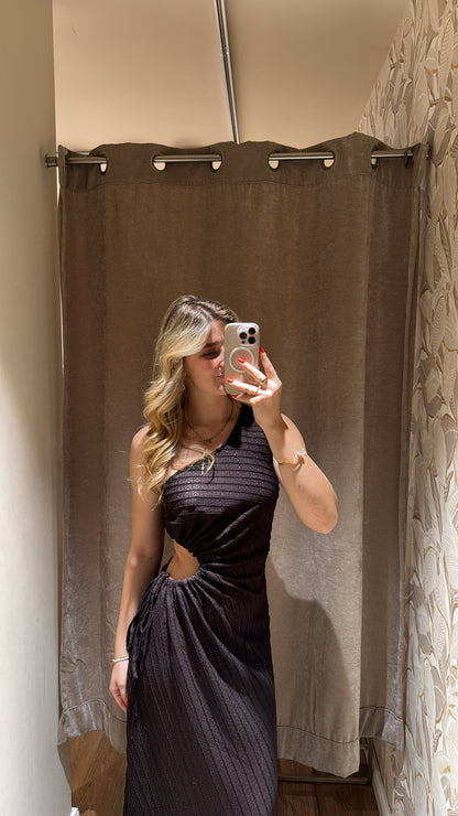 ONE SHOULDER CUT-OUT MAXIKLEID SCHOKOBRAUN