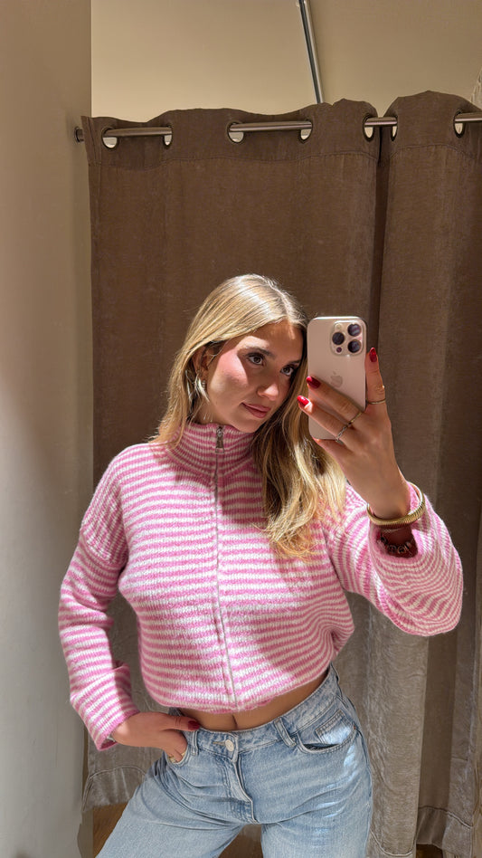 ZIP CARDIGAN PINK BEIGE