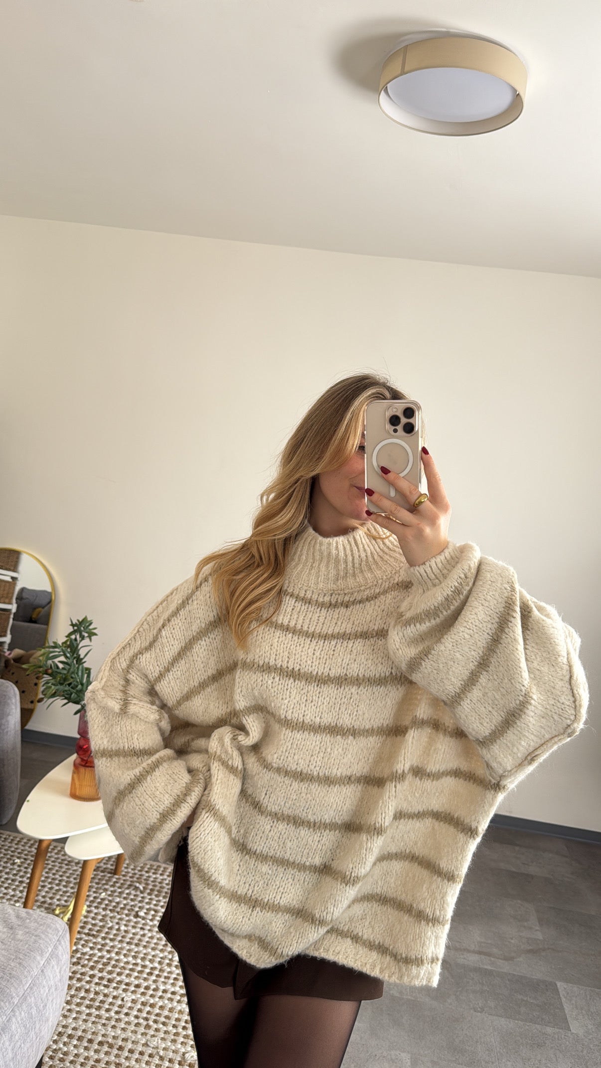 OVERSIZED STRIPED PULLOVER BEIGE